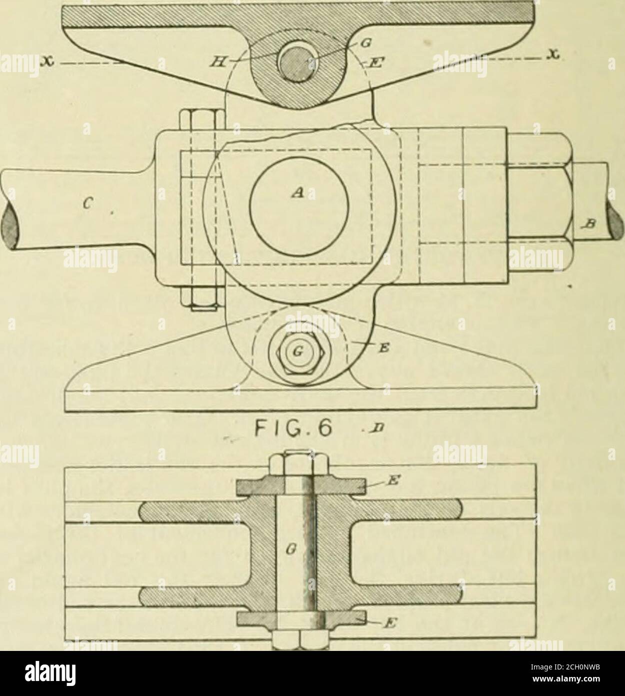 . Ingegnere americano e giornale ferroviario . e leva 2 causis la deadlever per spingere il fulcro nella direzione della freccia in tig.1. Questi movimenti si ripetono ad ogni applicazione delfreno, ma l'asta di regolazione e la leva morta sono azionatasolo quando c'è un gioco nel rigging. Howard Hinckley, di Trenton, N. J., è l'inventore. Hispatent è il n° 531,034, e datato dicembre è il 1894. MOTORE BEGTRULS (TESTA ROSS. Fig. 5 e 6 rappresentano un metodo per regolare le orlane di teste trasversali progettate dal Sig. Julius Begtrup, di Kidg-wav. Pa.A rappresenta una testa a croce di qualsiasi approvato Foto Stock