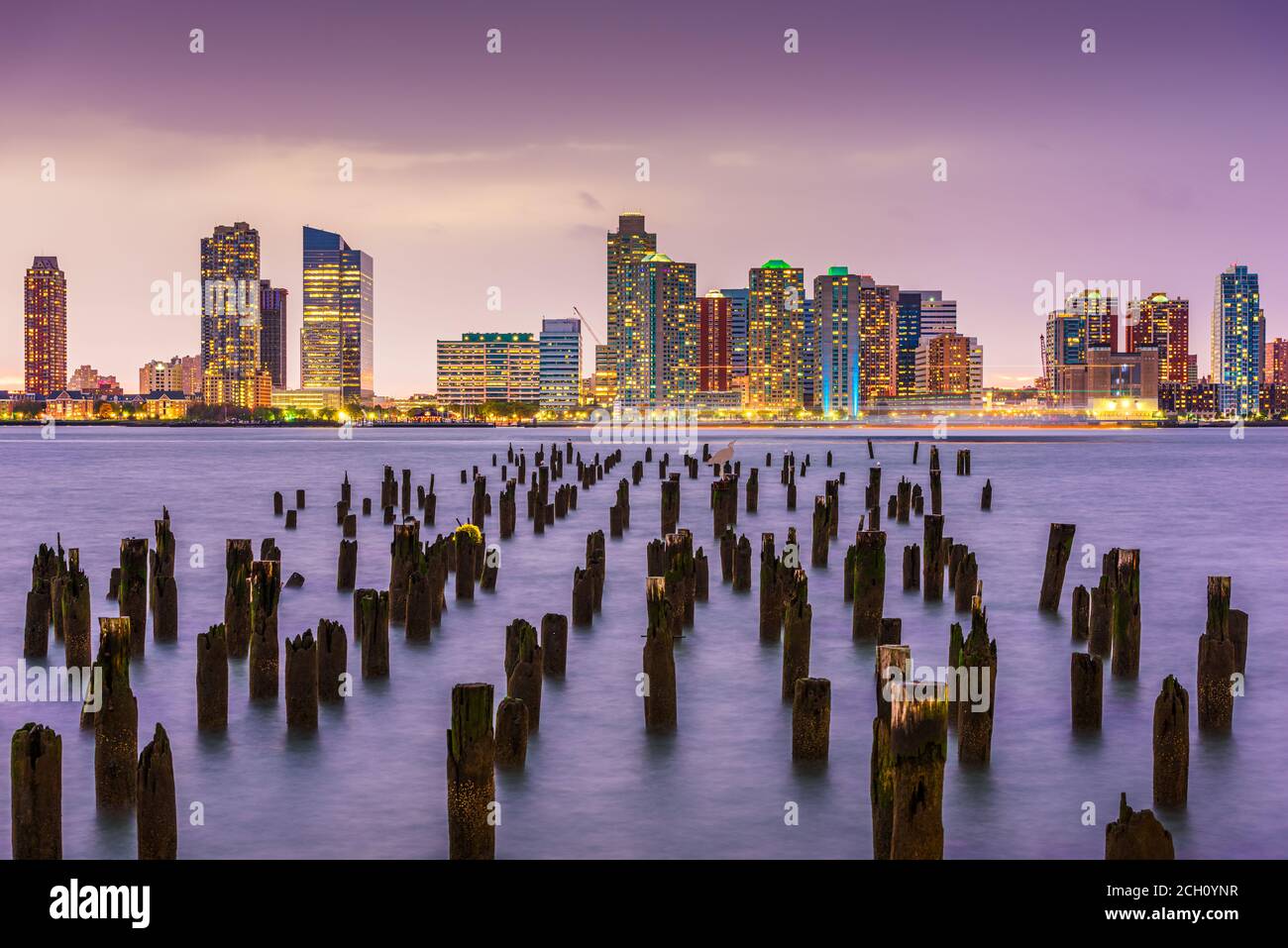 Exchange Place, New Jersey, skyline degli Stati Uniti dall'altra parte del fiume Hudson. Foto Stock