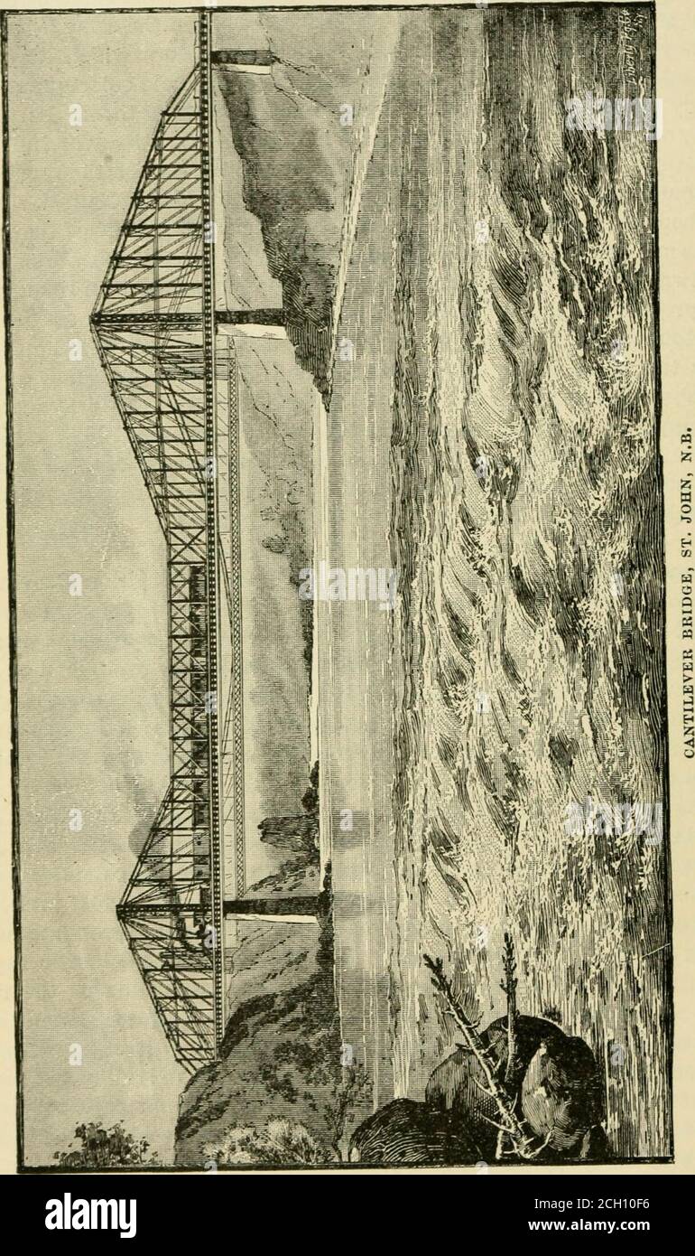 . Lungo est LATCH Strings; o Seashore, laghi e montagne vicino alla ferrovia di Boston e Maine. Descrizione della regione turistica del New England . ter la conflagrazione del 1877. La parte più interessante di uno straniero è il suo fronte-Mharf, costruito per ospitare le stidesrising di circa 25 piedi, e il suo ponte a sbalzo, sospeso su cascate thoseeccentric che pece a monte o giù, secondo come le maree dentro o fuori del fiume San Giovanni. Old Fort Howe, tra i teoflicers della cui guarnigione, un tempo, era il grande libero-commerciante William Cobbett, e altri punti dei dintorni, sono pieni di interesse. FR Foto Stock