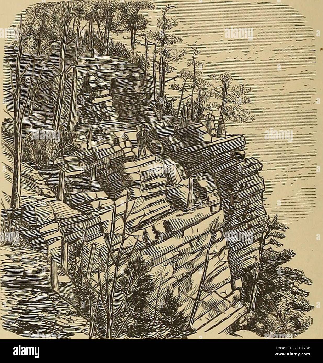 . Guida alle località estive e ai luoghi di irrigazione del Tennessee orientale . gnesia, bicarbonato e florine in combinazione. Una livrea ben fornita stabile per la sistemazione degli ospiti, e tutte le usuali strutture per divertimento e ricreazione sono convenienti. Ci sono molti punti di interesse come Bullet Falls, White Cliff, Black Cliff, North Point, Belle view, City of Rocks, ecc., che aggiungono alla sublimità e natu-ral attrazioni della località immediata. Gli alloggi offrono camera e comfort per quattrocento persone. L'hotel è completo in tutti i suoi appuntamenti, e sarà aperto per il Foto Stock