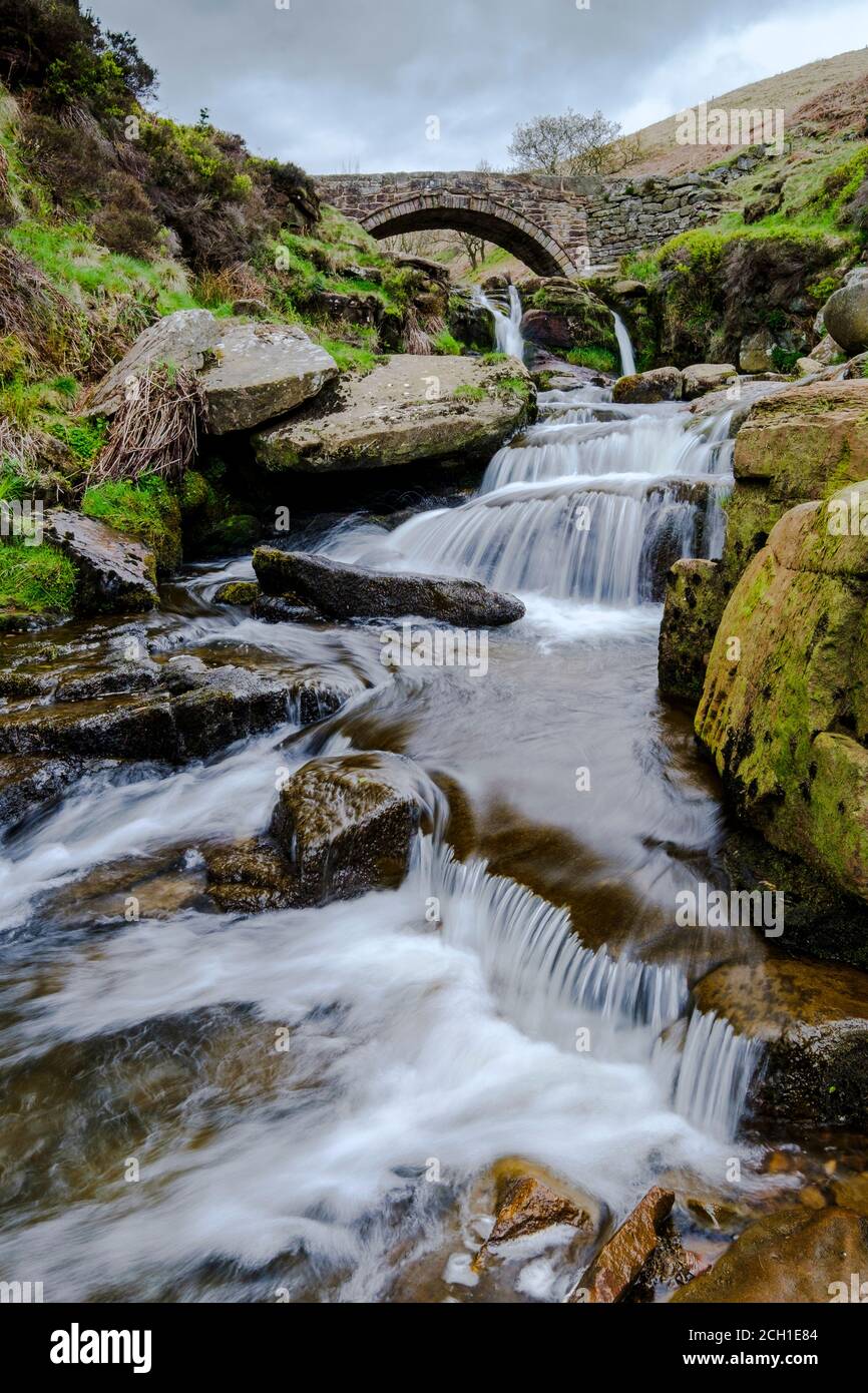 La cascata delle tre Shires Head nel punto d'incontro di Derbyshire, Staffordshire e Cheshire. Foto Stock