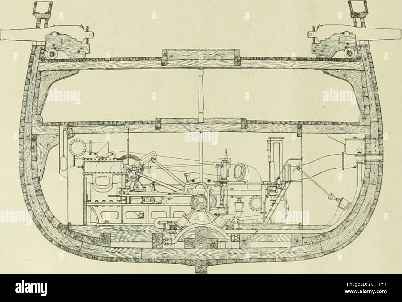 . Ingegnere americano e giornale ferroviario . Fig. 2, sezioni dell'incrociatore americano Armored Brooklyn. Fig. 4.-Sezione della U, S. Sloop-of-War Brooklyn, costruita nel 1858. E GIORNALE FERROVIARIO. 2B1 di spessore. Sotto questo ponte sono stimolati i macchinari di propulsione, gli ingranaggi di sterzo, le riviste, le camere di conchiglia, e tutto ciò che è ordi-narily stile i vitals di una nave da guerra. Protezione dello scafo da lesioni alla regione della linea d'acqua isilforata per mezzo di una cinghia di armatura di 3 pollici di spessore, ex-tendente la lunghezza del macchinario e dello spazio di caldaia, e profondità da 4 piedi sopra il 24-piedi acqua-lme a 4 Foto Stock