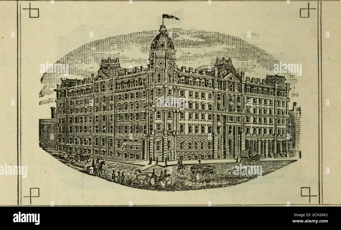 . La linea aerea di Montreal e Boston. Questo hotel, che e' senza rivali per dimensioni, stile e localita' in Quebec, e' stato appena completamente trasformato e modernizzato ovunque, essendo stato ridotato di nuovo sistema di drenaggio e ventilazione, ascensore di passaggio, campane elettriche e luci, ecc. in effetti, tutto ciò che la modernezza e la scienza pratica possono concepire per promuovere la comodità degli ospiti è stato fornito. Il campo ST. LOUIS è situato nelle immediate vicinanze delle più belle e alla moda passeggiate, il GovernorsGarden, la Cittadella, Place dArmes, Dufferin Terrace e Thees Foto Stock