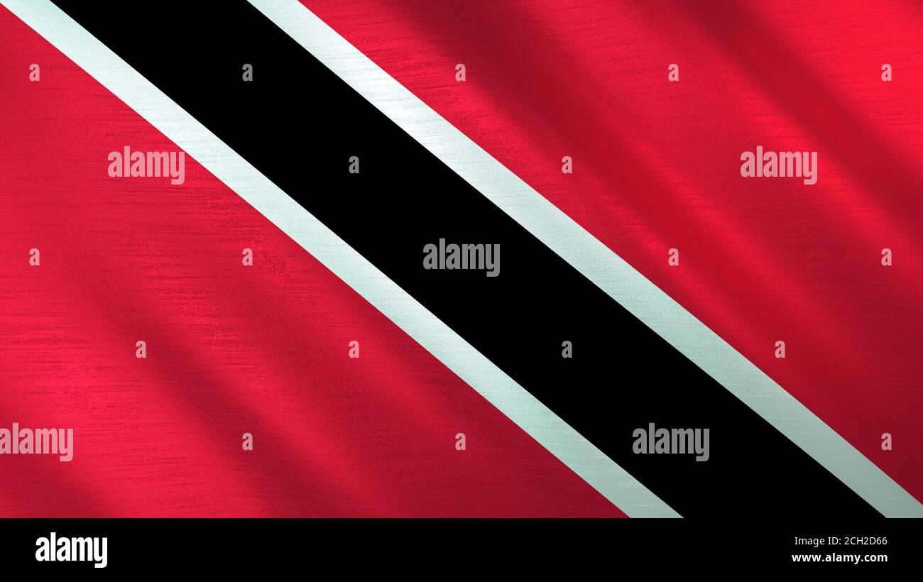 La bandiera sventolante di Trinidad e Tobago. Illustrazione 3D di alta qualità. Perfetto per notizie, reportage, eventi. Foto Stock