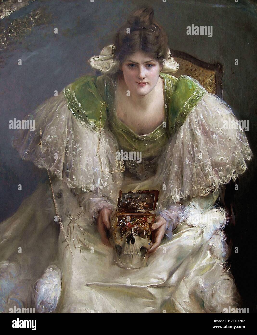 Stewart Julius Leblanc - Elegant Lady Holding a Skull (Atls.) - Scuola Francese - XIX e inizio XX secolo Foto Stock