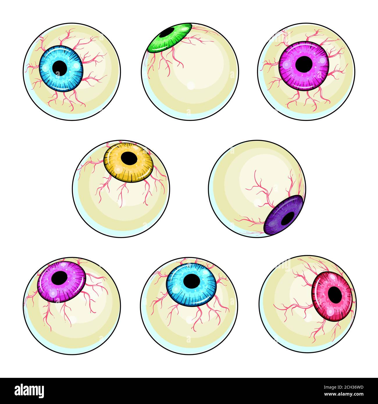 Set di illustrazioni vettoriali per occhi creepy Illustrazione Vettoriale