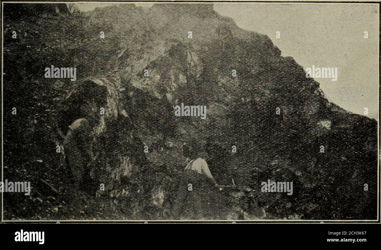 . Operazioni dell'Istituto degli ingegneri minerari . Fig. 6.-pala a vapore sul lavoro. 1921-1922.] ESTRAZIONE DI CARBONE SHEPPARD DA PALA A VAPORE IN ALBERTA. 329 Blackstone No. 6 miniera (figg. 3, 9, e 10).- le condizioni geologiche a Blackstone No. 6 Mine sono molto simili a quelle al No. 1, theseam che si verifica sulla cresta di una piega. In questo caso, tuttavia, uno strato di pietra arenaria di circa 10 piedi di spessore forma il sovraccarico. A est dell'esposizione un profondo coulee (o un breve affluente del fiume LittlePembina) ha scavato una valle, esponendo così il giacimento di carbone. Le operazioni sono state avviate da questo punto Foto Stock