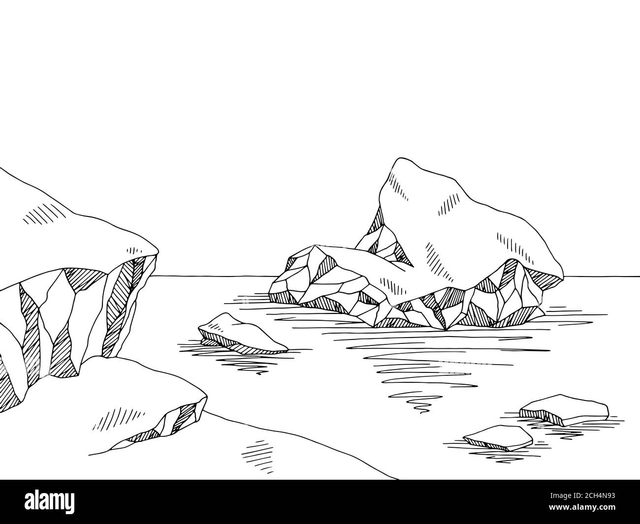 Vettore grafico di illustrazione dello schizzo bianco nero iceberg Illustrazione Vettoriale