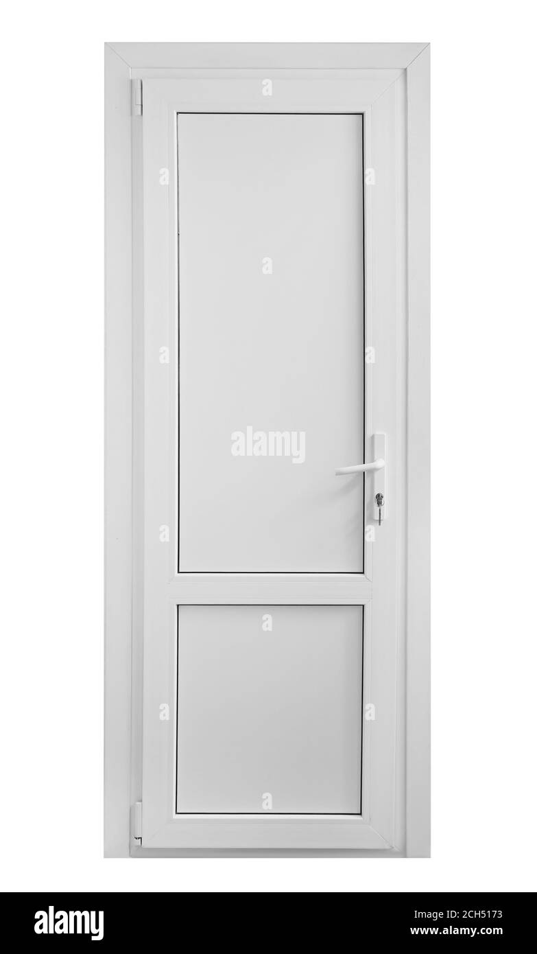 Moderna porta chiusa isolata di bianco Foto Stock