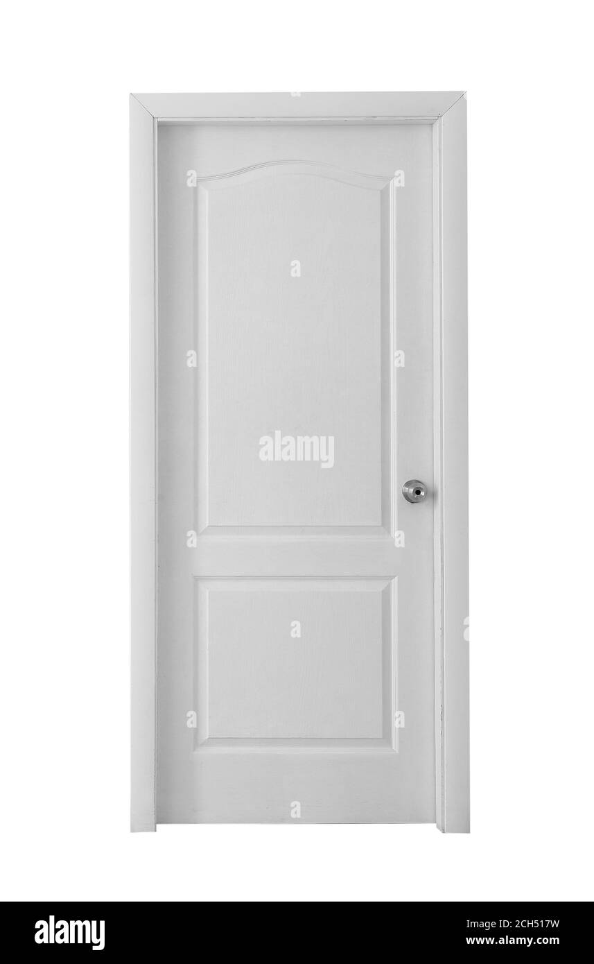 Porta moderna chiusa su sfondo bianco Foto Stock
