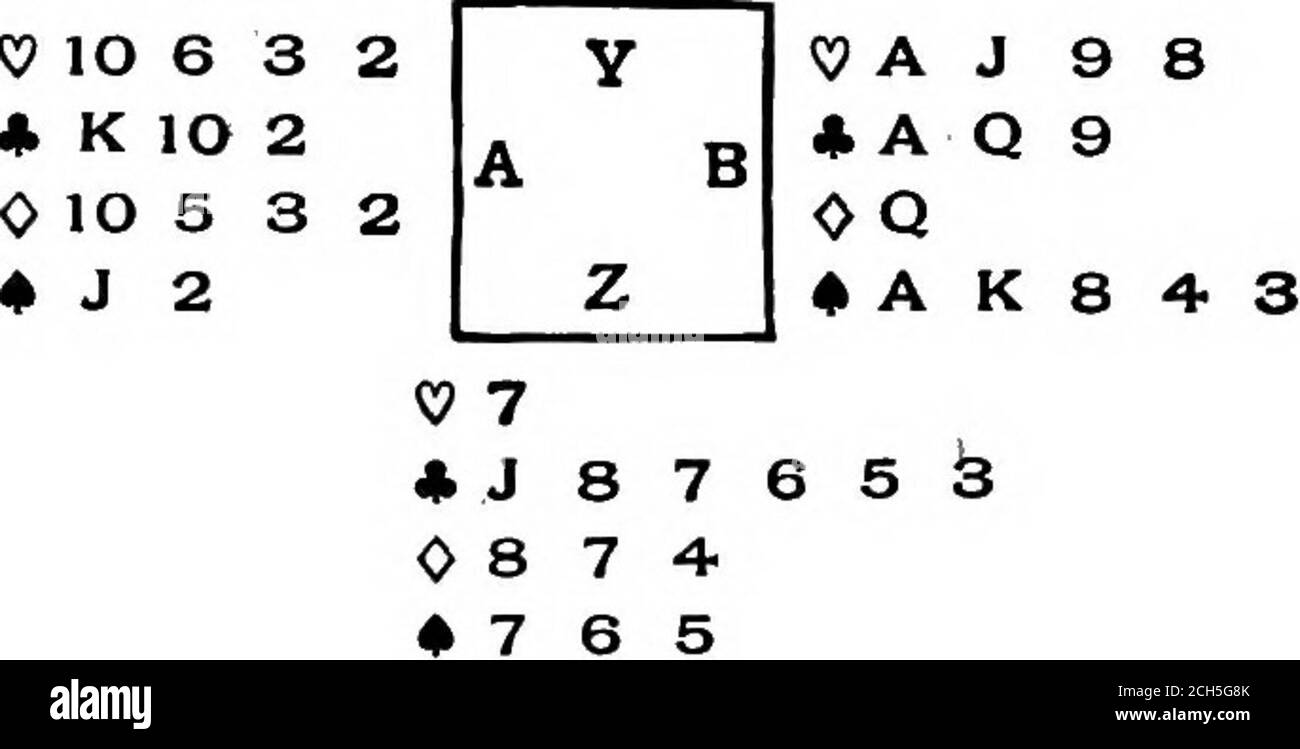 . Royal asta ponte, con trattamento completo del nuovo conte e con molte mani illustrative. Pensa meglio, facendo affidamento sulla tuta chiamata nella dichiarazione originale per aiutarlo fuori. In entrambi i casi troverà che sta istruttando per guidare con un putter. Un'altra fonte di pericolo risiede nell'opportunita' data agli avversari di sedersi e sconfiggere il contro-tratto, invece di intraprendere un più o meno rischioso uno dei loro propri, soprattutto quando sono dietro sul punteggio thetotal e più ansioso di ottenere indietro alcuni pene-legami che per vincere il gioco. Le fonti più comuni di perdita possono essere rintracciate fino al de Foto Stock