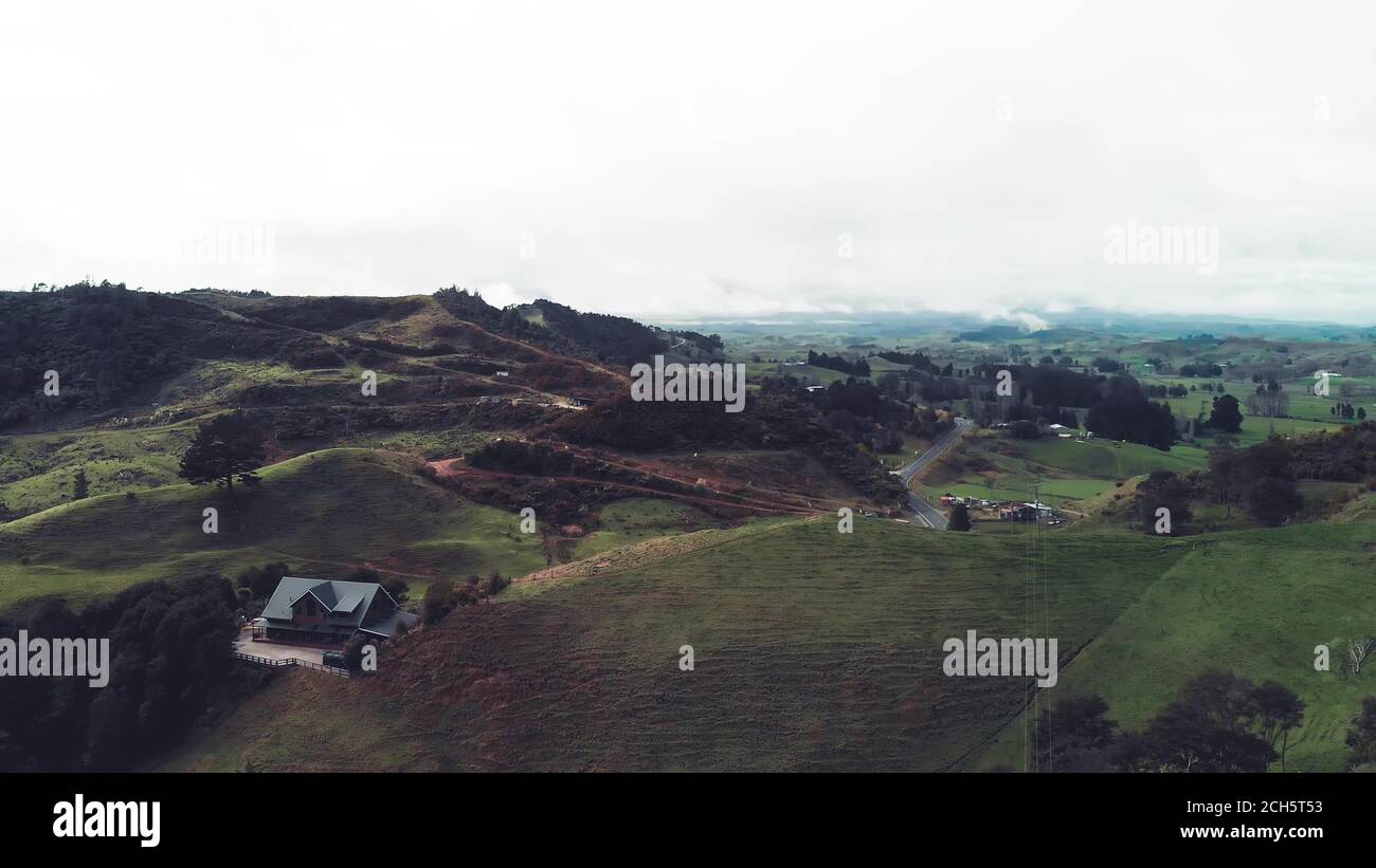 Waitomo Hills vista aerea panoramica, Nuova Zelanda. Foto Stock