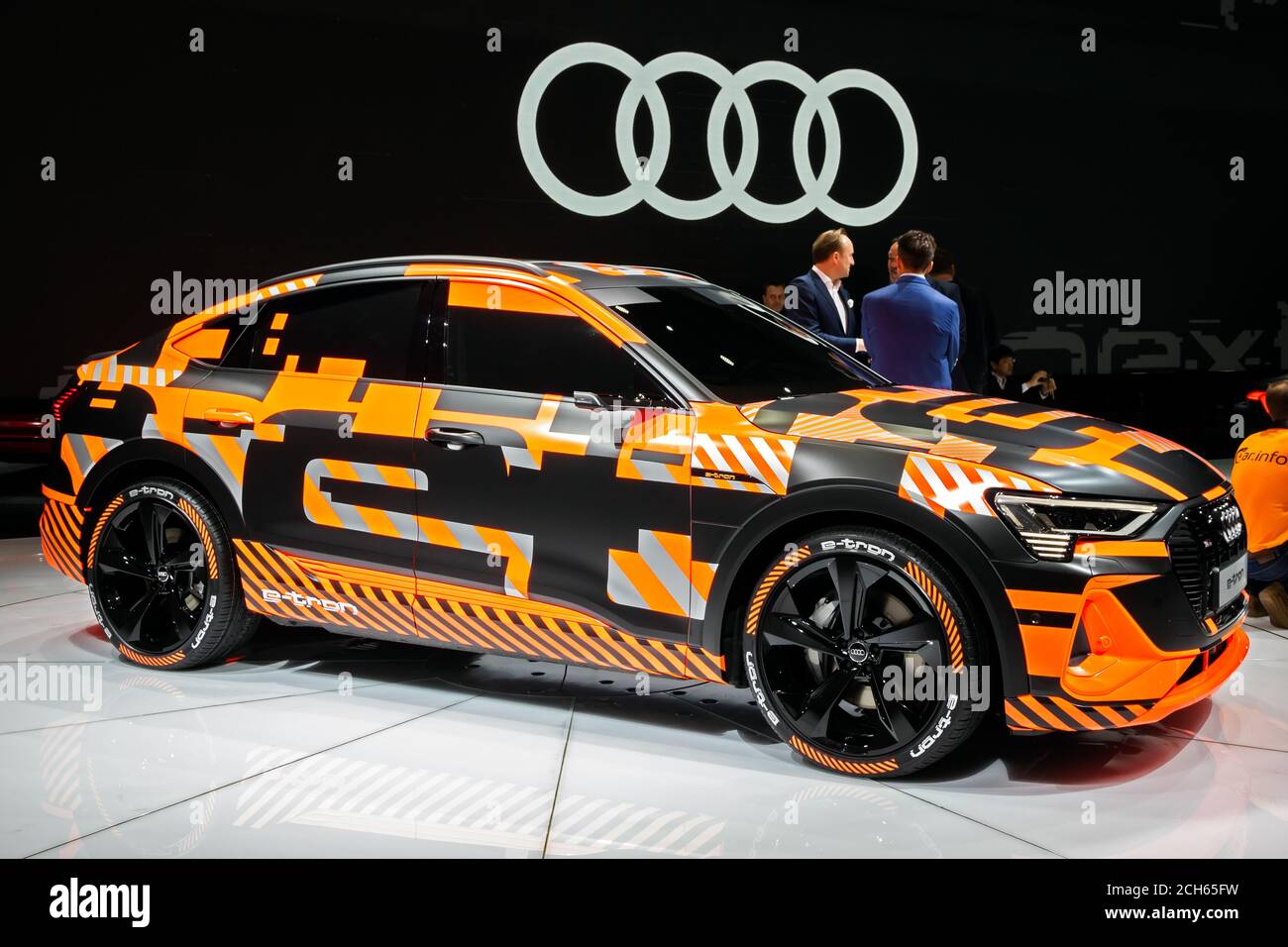 Audi e-Tron Sportback auto elettrica SUV coupé presentata all'89° Salone Internazionale dell'automobile di Ginevra. Ginevra, Svizzera - 5 marzo 2019. Foto Stock