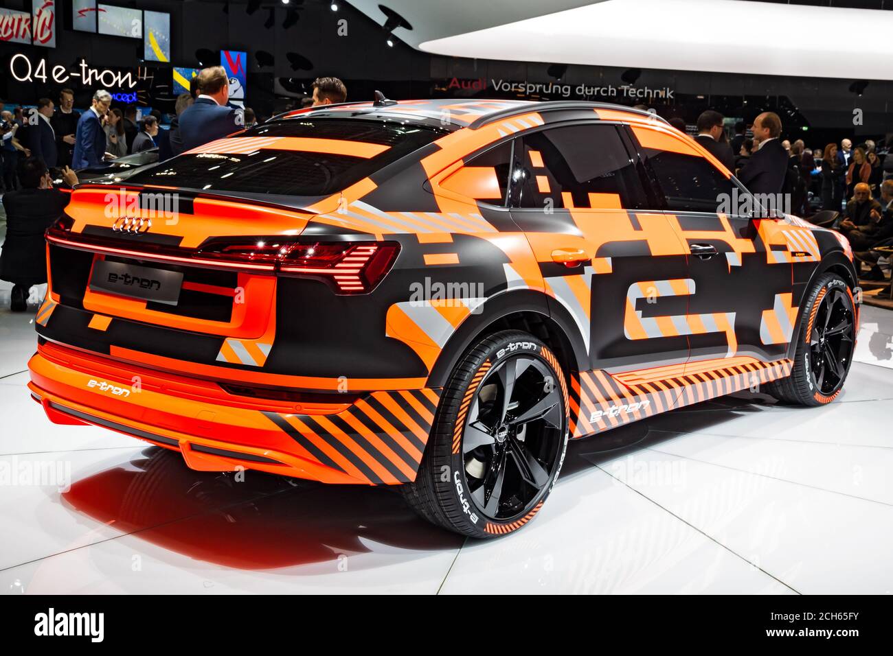 Audi e-Tron Sportback auto elettrica SUV coupé presentata all'89° Salone Internazionale dell'automobile di Ginevra. Ginevra, Svizzera - 5 marzo 2019. Foto Stock
