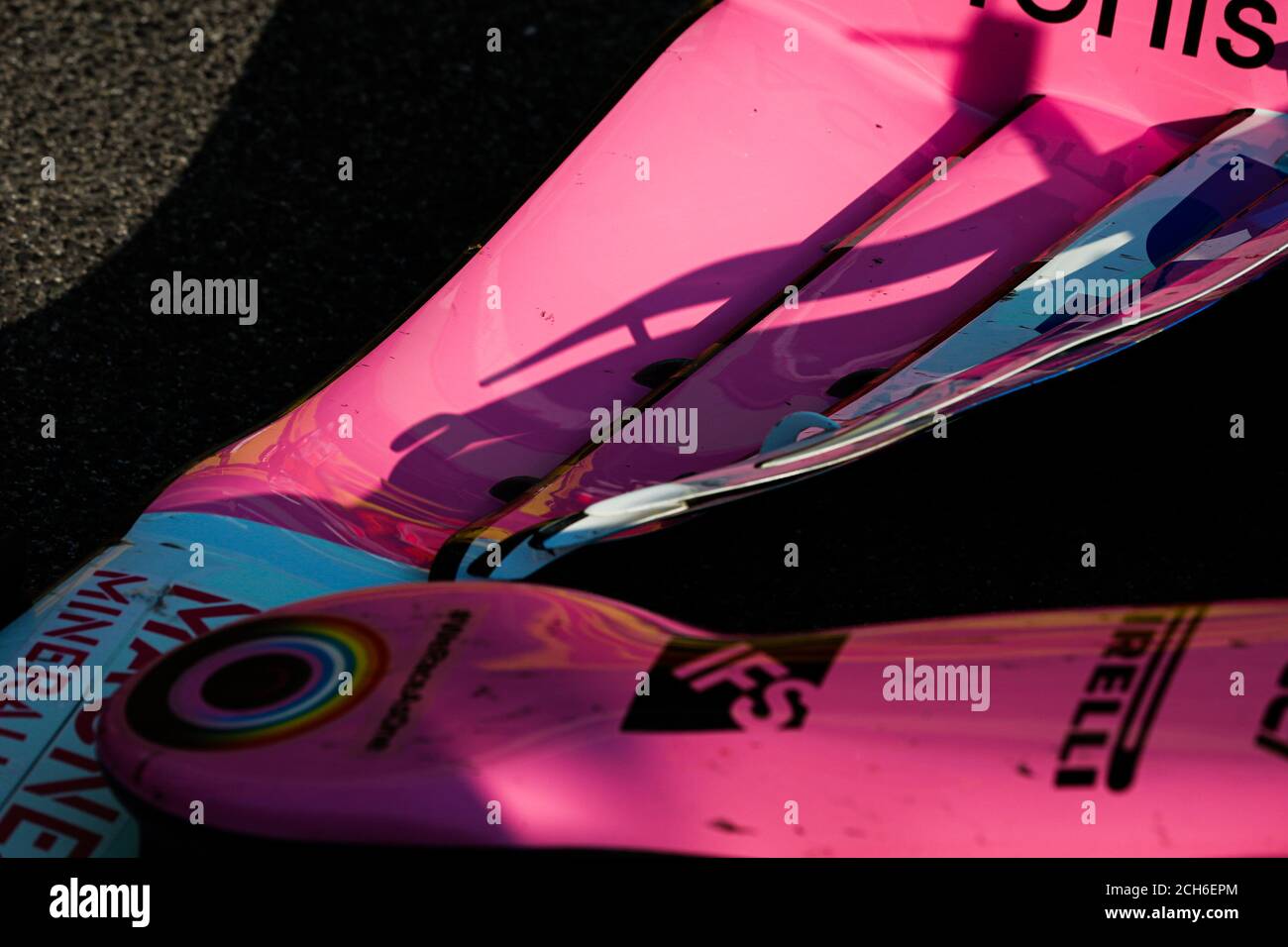 Ala anteriore del Racing Point F1 RP20, dettaglio meccanico durante la Formula 1 Pirelli Gran Premio della Toscana Ferrari 1000 2020, 2020 Tuscan Grand Foto Stock