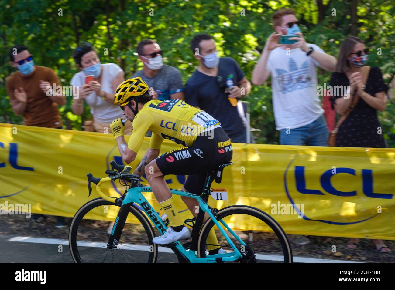 Il 12/09/2020, Tassin la Demi-Lune, Auvergne-Rhône-Alpes, Francia. 14° tappa del Tour de France 2020 tra Clermont-Ferrand e Lione. Gli sloveni Foto Stock