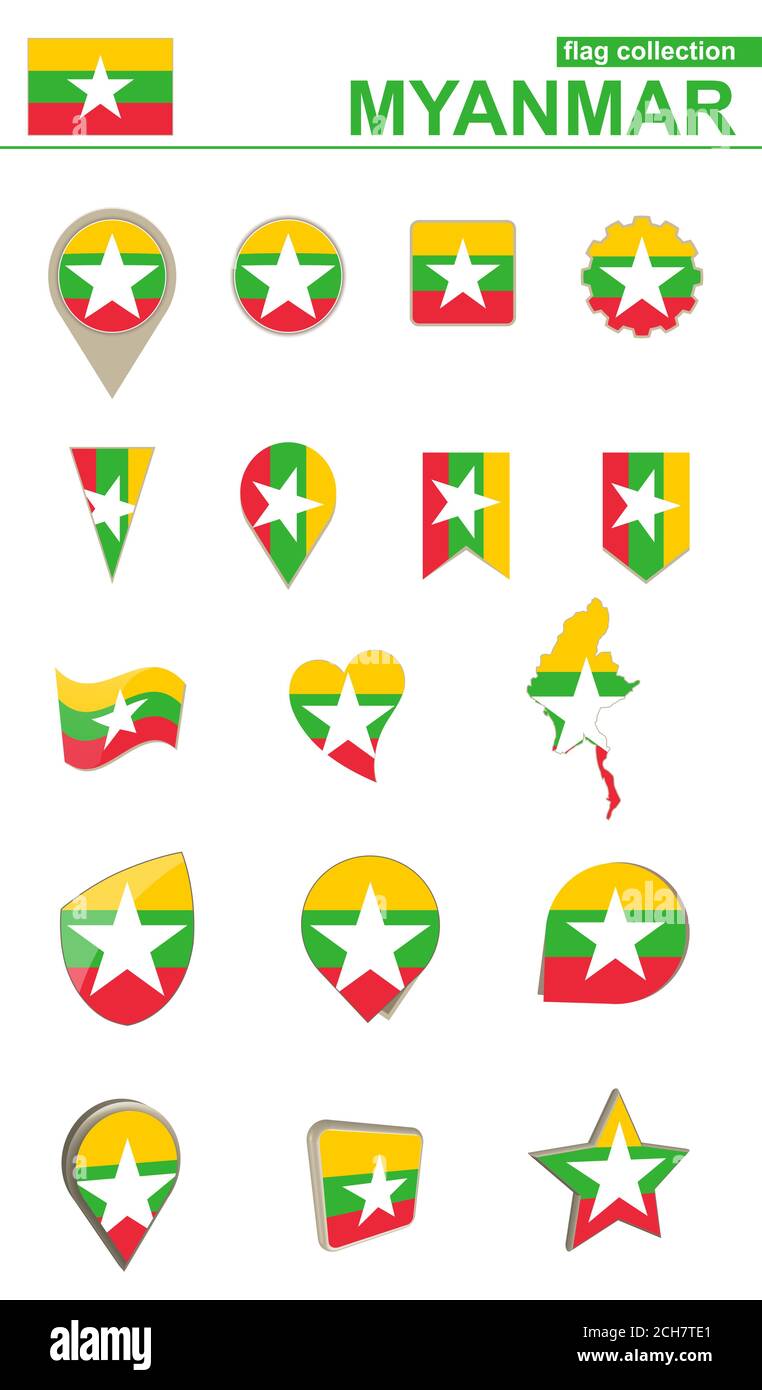 Myanmar Bandiera Collection. Grande set per il design. Illustrazione vettoriale. Illustrazione Vettoriale