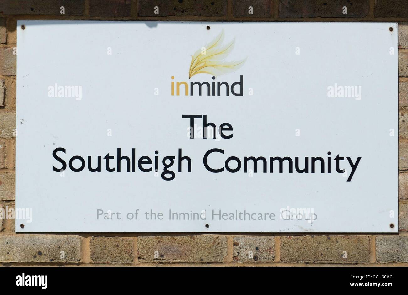 Un segno al Southleigh Community Hospital di Croydon, come un uomo di 40 anni è stato accusato di assassinio di un infermiere che è stato pugnalato a morte presso l'ospedale di salute mentale. Foto Stock