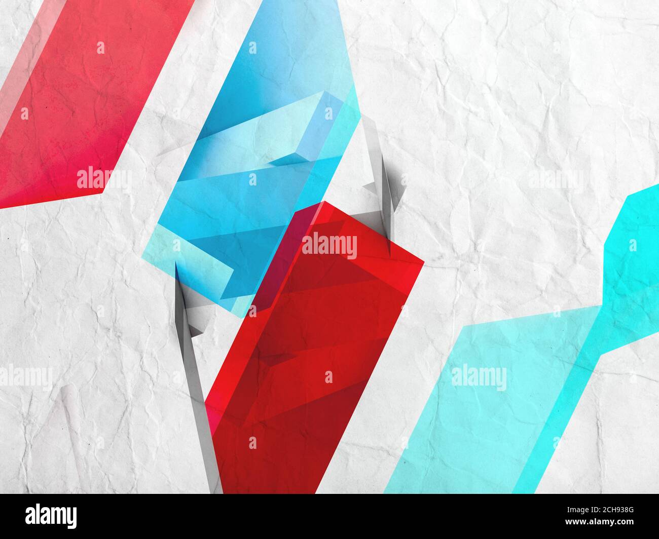 Motivo di sfondo astratto a colori e basso poligonale su trama di carta sminuzzata, grafica digitale con effetto di doppia esposizione. illustrazione del rendering 3d Foto Stock