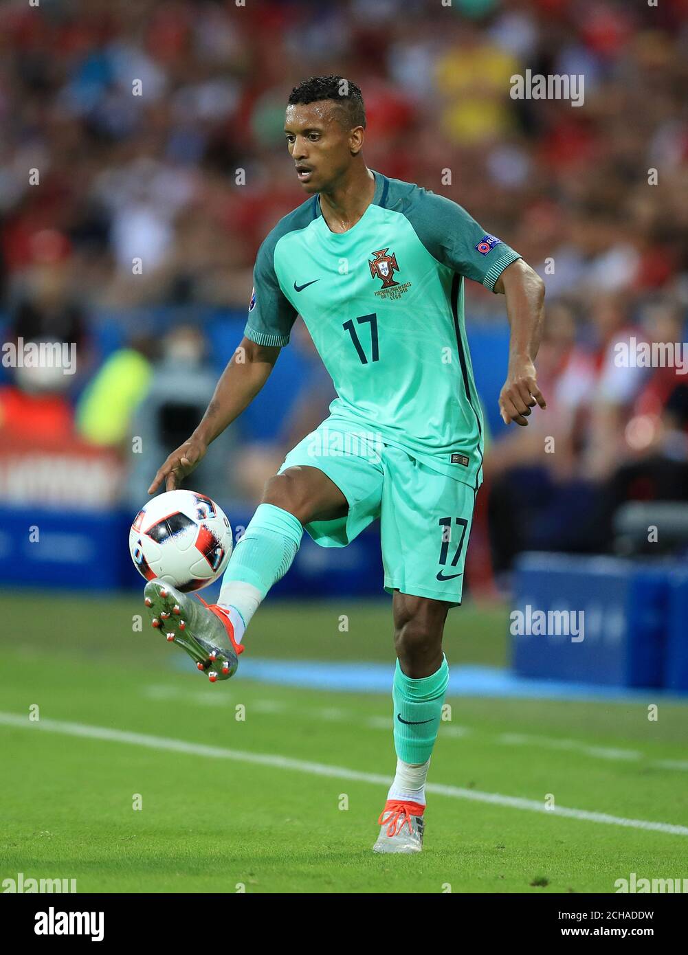 Nani del Portogallo durante la UEFA Euro 2016, partita semifinale allo Stade de Lyon, Lione. Foto Stock