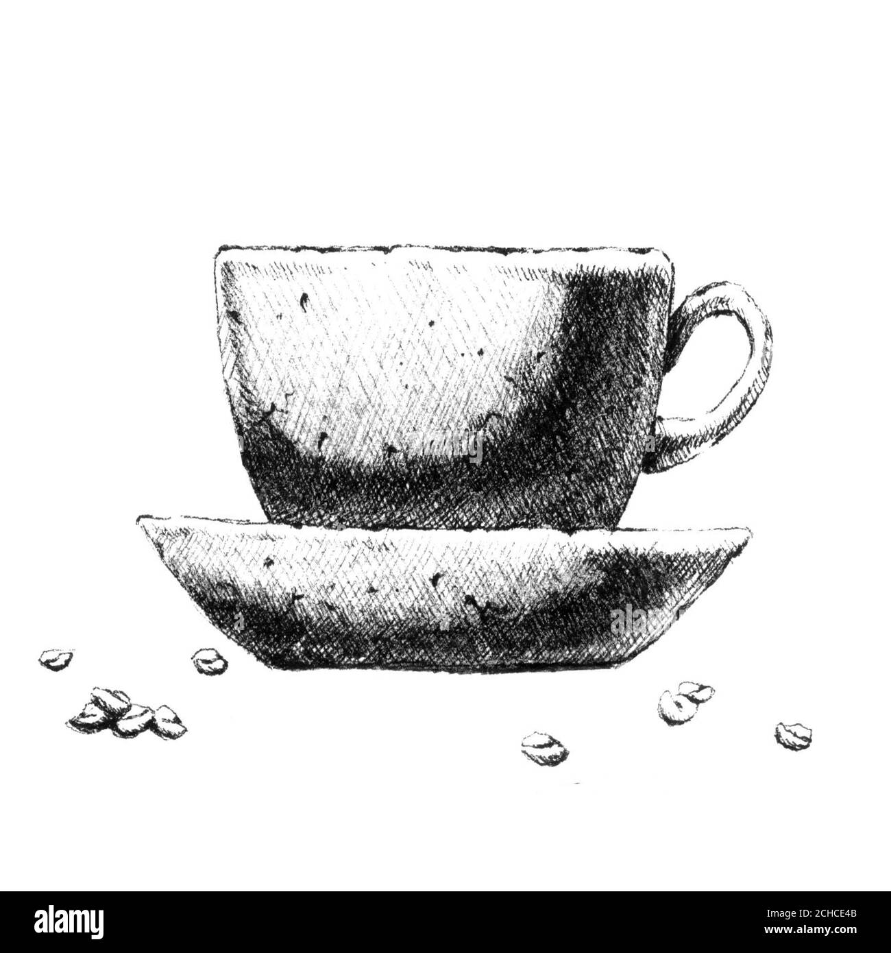 Tazza di caffè . Illustrazione in bianco e nero disegnata a mano. Solo JPEG Foto Stock