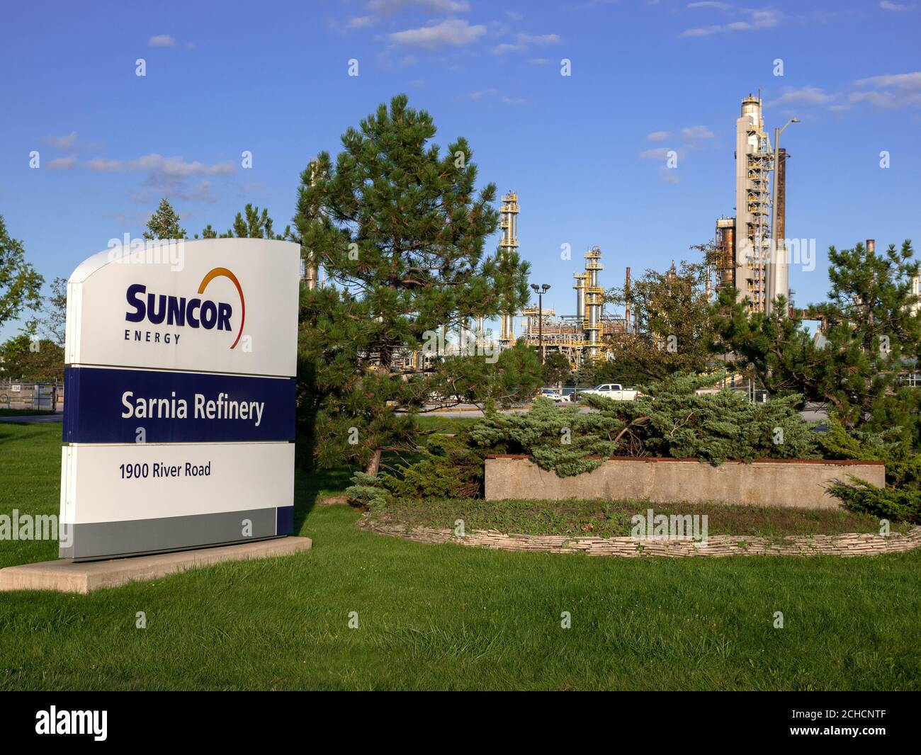 Suncor Energy Oil Refinery su River Road Sarnia Ontario Canada Foto Stock