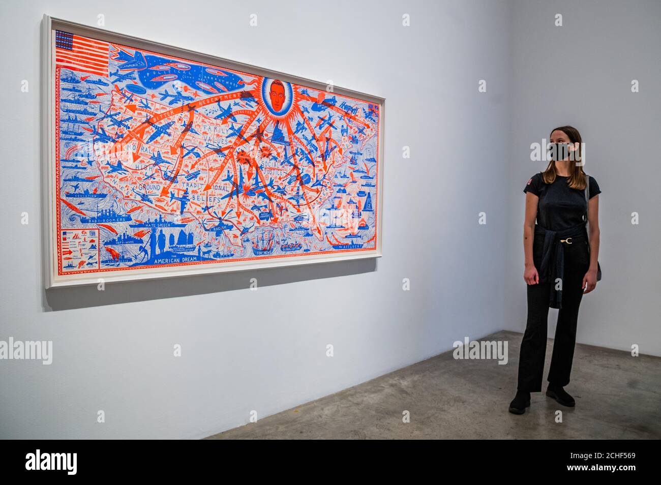 Londra, Regno Unito. 14 Settembre 2020. The American Dream, 2020 - Grayson Perry: Il rapporto PIÙ speciale alla Victoria Miro Gallery. Un'esposizione di nuove opere di Grayson Perry, tra cui ceramiche, arazzi e stampe su larga scala, tutte ispirate al suo prossimo documentario in tre parti Grayson Perry's Big American RoadTrip, che sarà trasmesso sul canale 4 più avanti questo mese. Credit: Guy Bell/Alamy Live News Foto Stock