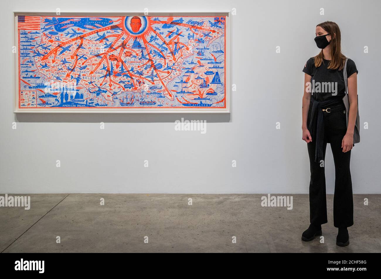 Londra, Regno Unito. 14 Settembre 2020. The American Dream, 2020 - Grayson Perry: Il rapporto PIÙ speciale alla Victoria Miro Gallery. Un'esposizione di nuove opere di Grayson Perry, tra cui ceramiche, arazzi e stampe su larga scala, tutte ispirate al suo prossimo documentario in tre parti Grayson Perry's Big American RoadTrip, che sarà trasmesso sul canale 4 più avanti questo mese. Credit: Guy Bell/Alamy Live News Foto Stock
