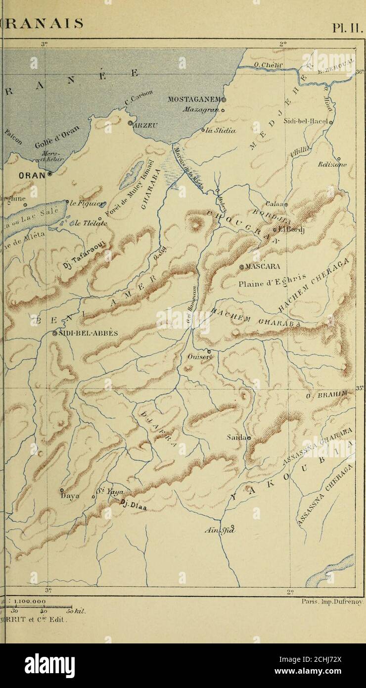 . La conquête de l'Algérie, 1841-1857 . • Chez L.5aris. Echelle a o /() 20 lib.E.PLON.TV*. Parigi. Imp.Dufiénqv. , a conquête de lAlgérie. OUARKXSEN Foto Stock