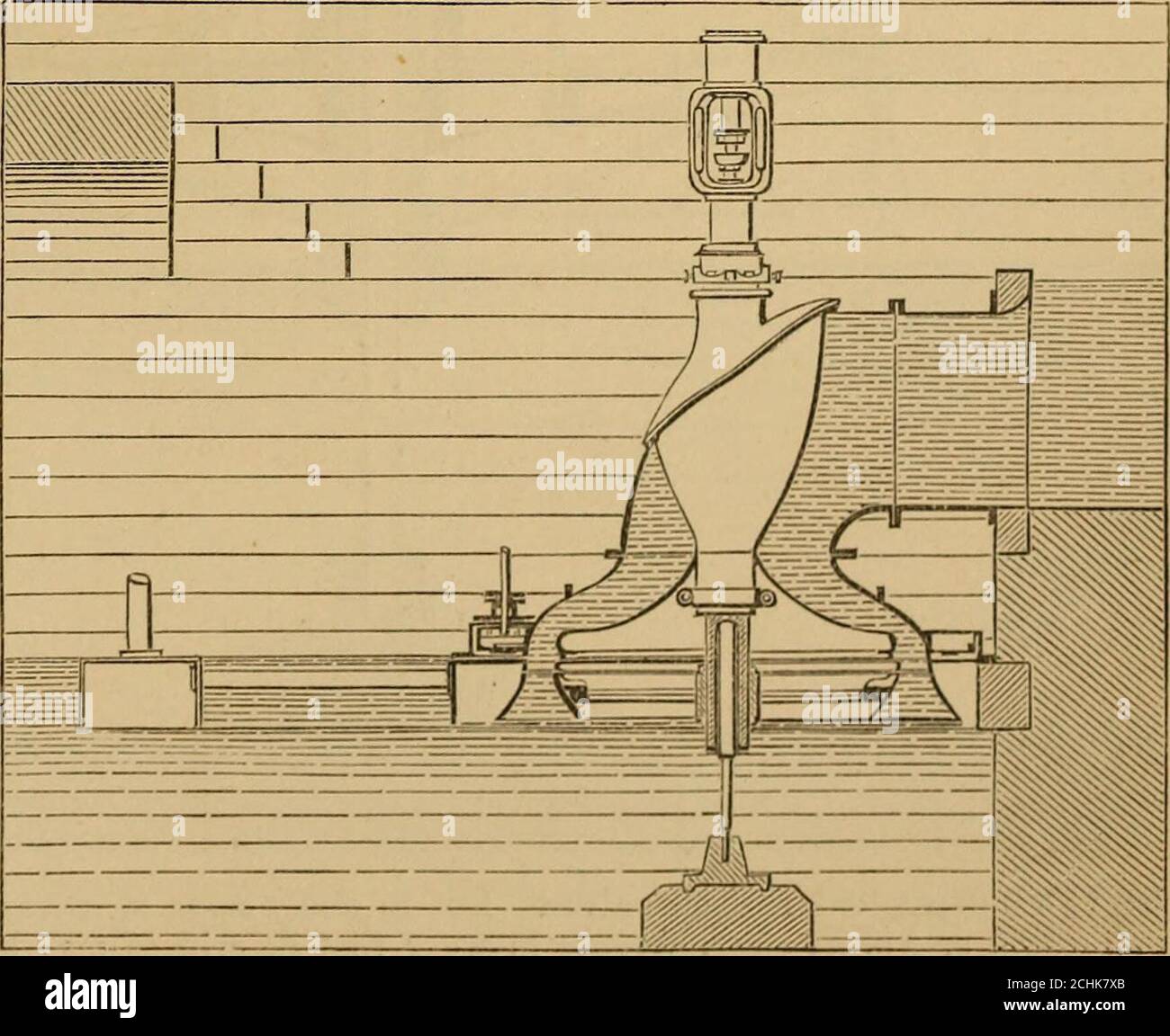 . Dizionario di ingegneria, civile, meccanica, militare e navale di Spons; con termini tecnici in francese, tedesco, italiano e spagnolo . 1928 MACCHINE IDRAULICHE, VARIETÀ di effetto dei corrispondenti orifizi, ne consegue che non si può mediante questo sistema di fanghi dedurre il volume di acqua in modo graduale come mediante le due valvole indipendenti sopra indicate. Queste considerazioni hanno portato M. Girard a combinare questi due sistemi di fanghi. Fig. 4062, 4063, rappresentano questa disposizione per il caso di una turbina con una camera d'acqua aperta. I seguenti riferimenti eseguiranno il rendering di una descrizione u Foto Stock
