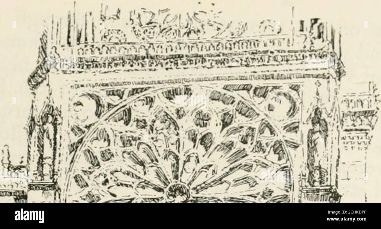 . Parigi e la sua storia, di T. Okey; illustrata da Katherine Kimball & O. F. M. Ward . ..ia&gt;0u»£:. ^ PORTA SUD OK NOTRE DAME. 238 PARIGI E la sua STORIA della scultura del timpano furono tagliate per fare un ingresso più ampio e più ampio, e tutta la simmetria del fronte ovest fu distrutta in modo grave. Questa orribile deformità archi-tectural rimase fino a quando un figlio della Rivoluzione, Viollet-le-Duc, restaurò il portale alla sua forma originale. Dopo il caos provocato a Notre Dame, Soufflots energieswas dirottato al monte santo di San Genevieve. LouisXV. Aveva attribuito il suo recupero a Metz all'intercessa Foto Stock