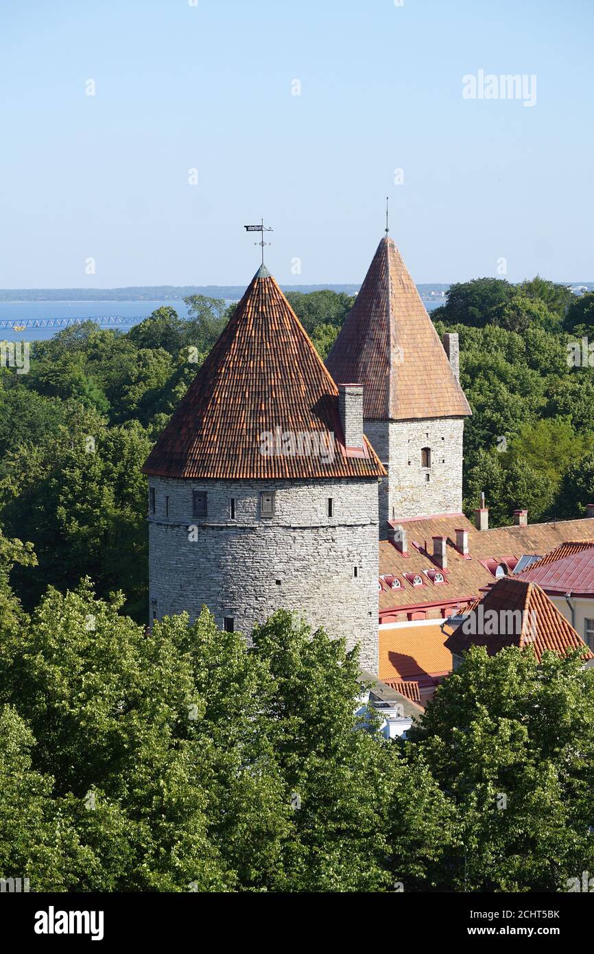 Mura cittadine con bastioni, Città Vecchia, Tallinn, Estonia, Europa Foto Stock