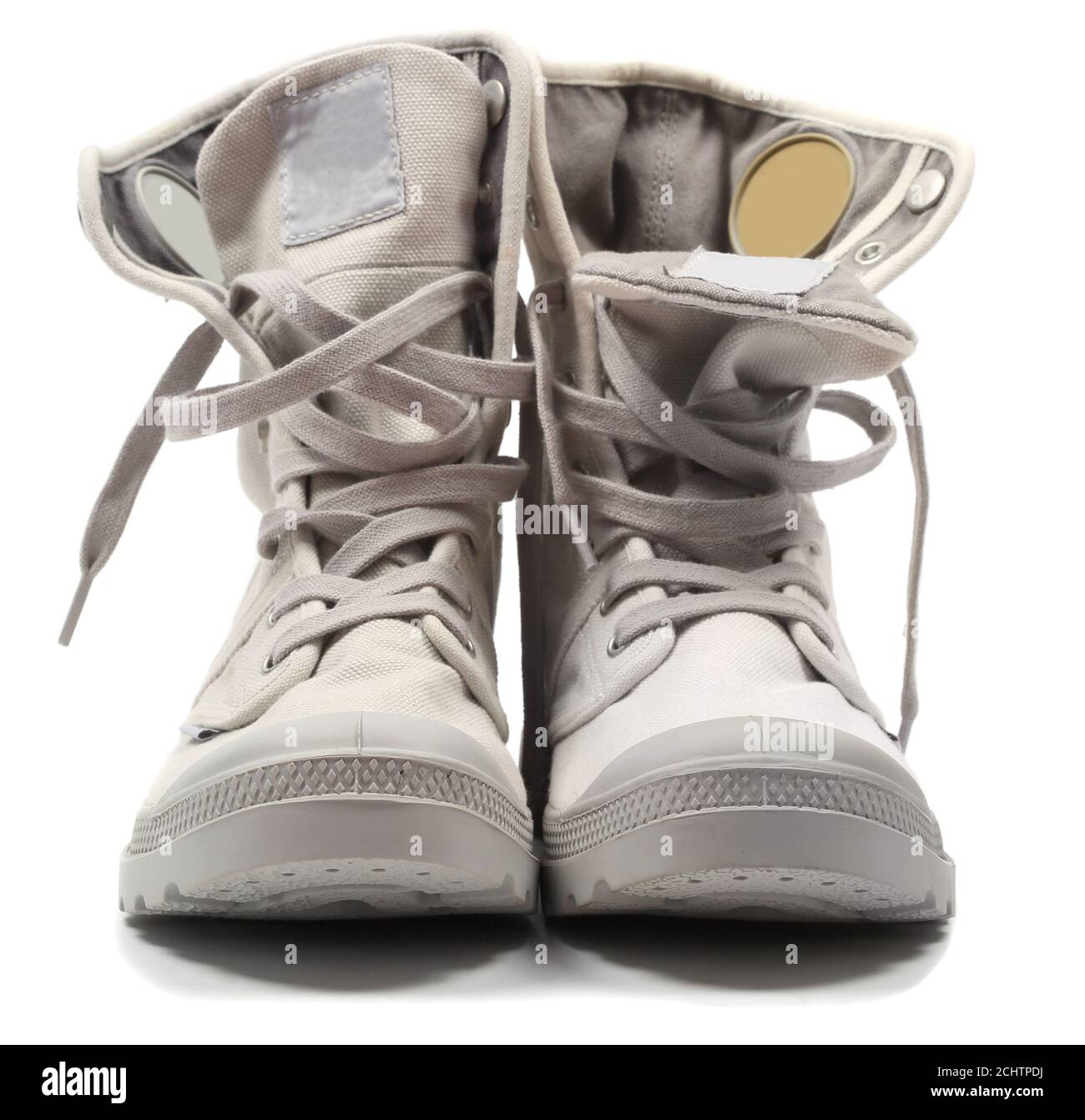 Stivali in tela, isolati su sfondo bianco Foto Stock