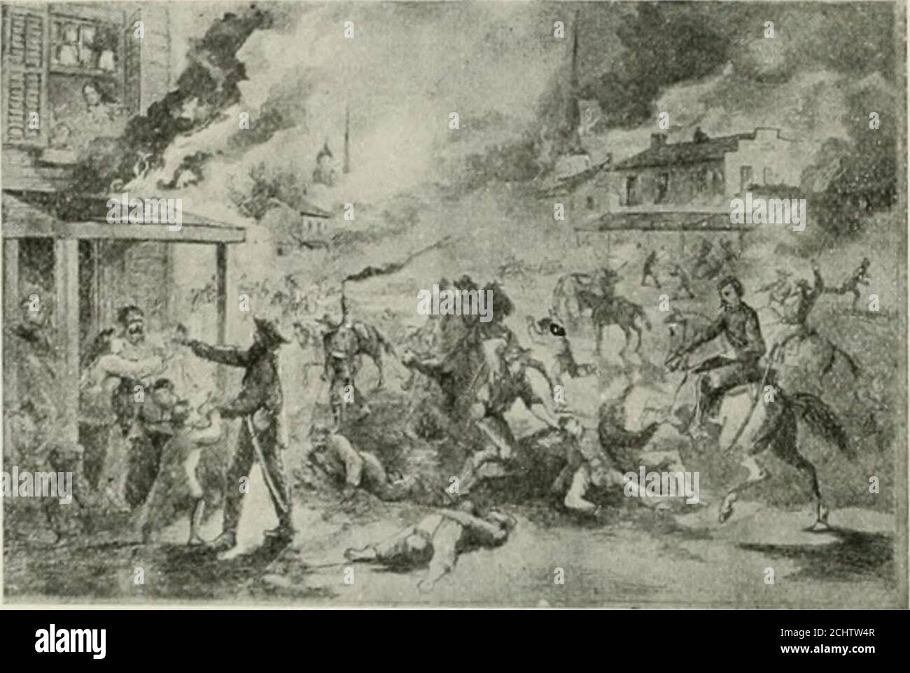 . Fitchburg passato e presente . INTERNO C. CHIESA DAL PULPITO. Townend. Foto. 197. IL MASSACRO DI LAWRENCE. KANSAS. Foto di W. i{. Rankin di un'illustrazione a pagina intera in Harpers Weelfly, settembre.*&gt;, 18{i3. La città di Lawrence era, la sera del 20 agosto 1863, una delle città più fiorenti tra il fiume Missouri e i fiumi Rocky. Alla luce del giorno il giorno successivo era un mucchio di rovine. Una banda di guerriglieri, ottocento forti, sotto Quantrell. Attraversò il fiume Missouri la sera del 20 e si spinse in avanti verso Lawrence, dove arrivarono poco prima dell'alba. G Foto Stock