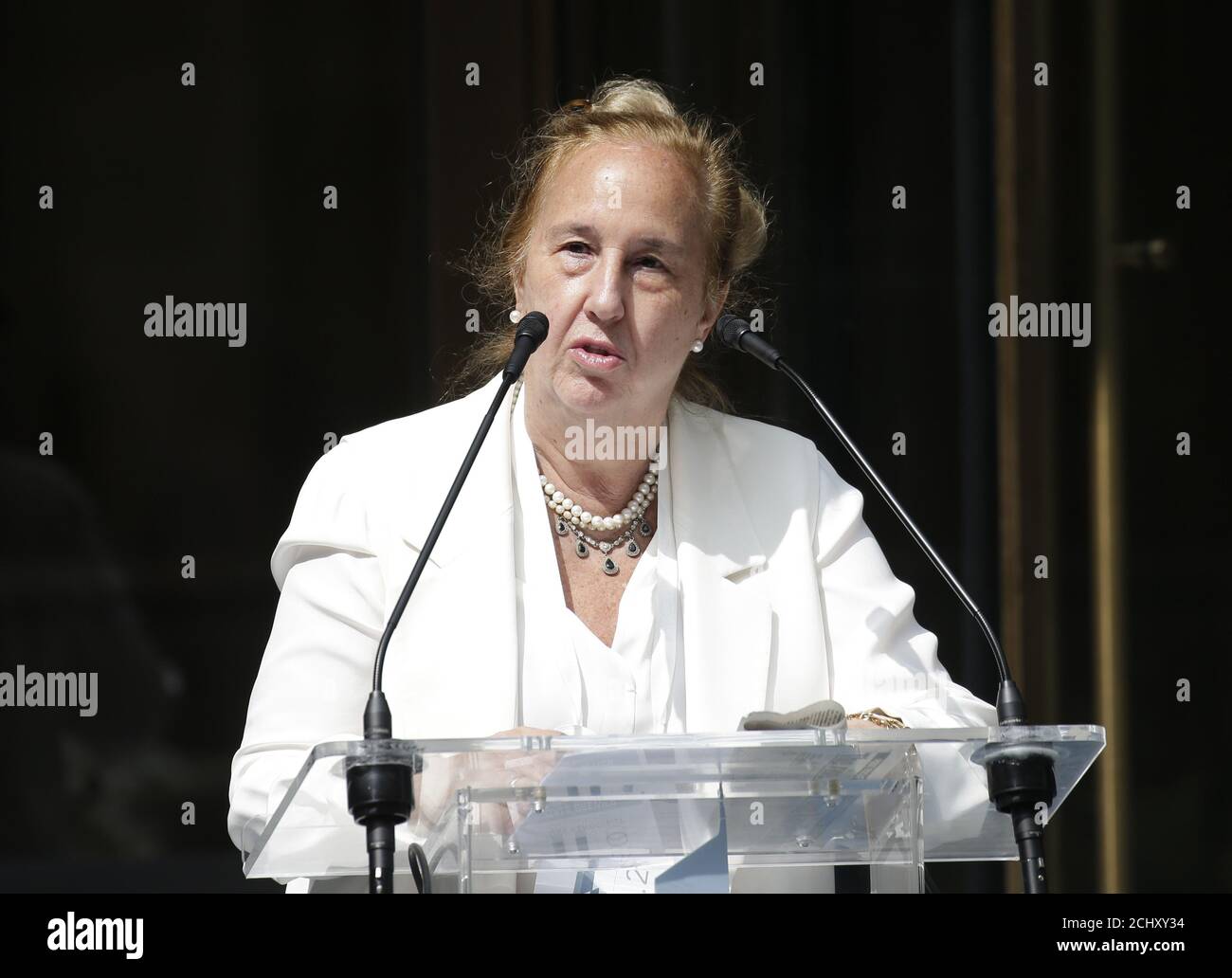 New York, Stati Uniti. 14 Settembre 2020. Il presidente di Manhattan Borough Gale Brewer parla alla cerimonia di taglio del nastro One Vanderbilt Skyscraper e alla grande apertura a New York City lunedì 14 settembre 2020. One Vanderbilt è la torre più nuova e panoramica di New York e presenta una serie di miglioramenti alle infrastrutture pubbliche all'interno e nei dintorni del Grand Central Terminal. Foto di John Angelillo/UPI Credit: UPI/Alamy Live News Foto Stock