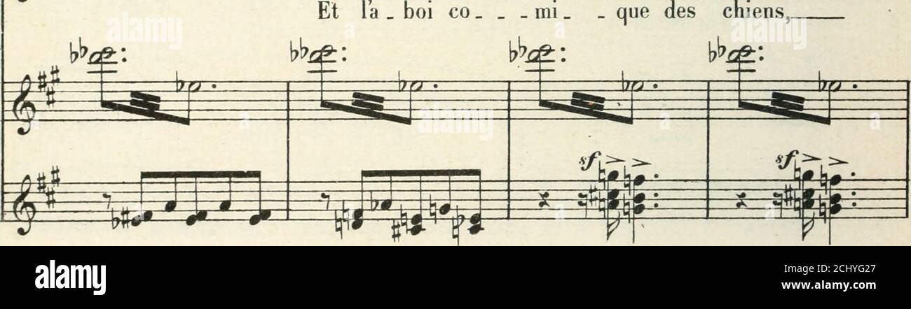 . Titania; musical drame en trois actes de Louis Gallet et André Corneau . Sonnant ^^ i =^ pour vous e per =2 :^ P^ -7 1 ^^ 44 i -^ - du   menti i ^te b^; ^^ i^ g êz 0 0 n. 1^-^ 0 ^i e et fa i^W: le crisse   ment des cl   - ga    les, J9f p suh. I II ^ f5>-^ ^ IT 71. ^|j^ ^ •^ij>i* J> * J. ^^ P i; * • • 0 0 ^ ■■t=-t=^t=^^ t El la   bol co. i *è ^ff^ ^^ s * ^ i-::=- ^. ^: i^ i Tout vous dit , quon a^ -^^^ ^ t *! H^-h- s^ a .//^ suivez W /• ^ :p=¥ FB^ »ig^» g* g / « * Foto Stock
