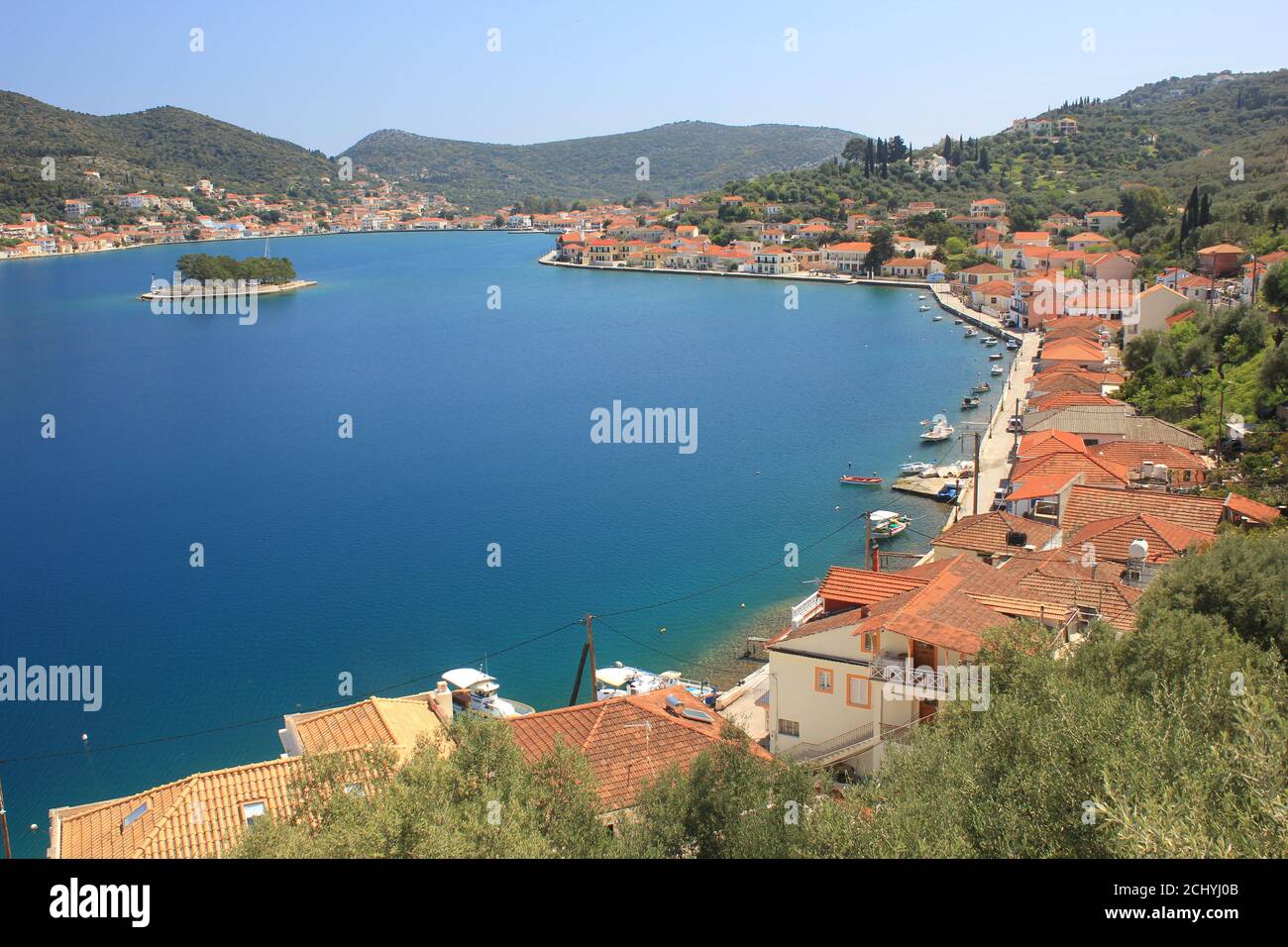 Vathi città di Ithaki (Ithaka) isola nel Mar Ionio in Grecia Foto Stock
