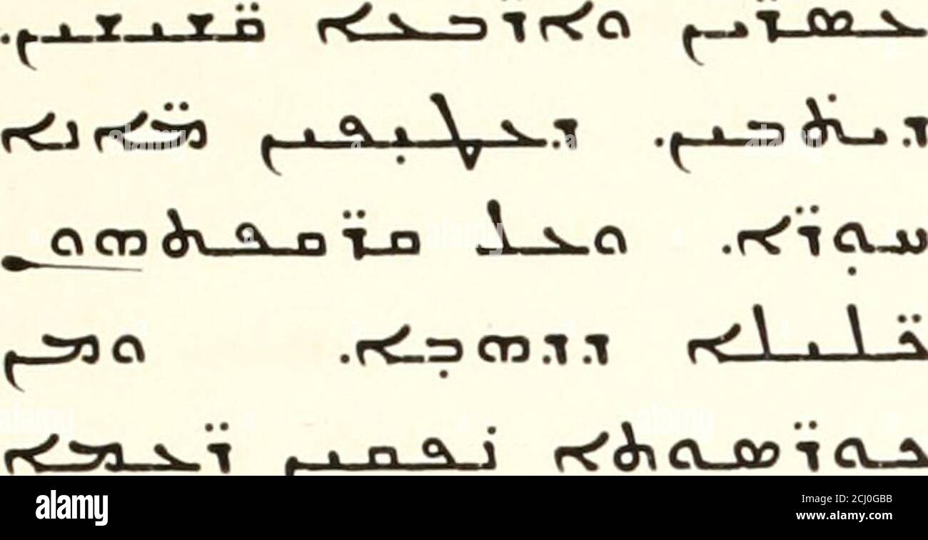 . L'Apocalisse di San Giovanni in una versione siriaca finora sconosciuta, ed. Da un MS. Nella Biblioteca del conte di Crawford e Balcarres . n yin   CLJfC-23r&lt;c A ^ ^ o a L:MJC .r€LAA.:^3a JD a t^xji^-Lajo^^. .s&L&gt;TA..^^VA-SJ •:• ^jSflri &gt;*»^^ TiiA 10■ i T 1 T II rt s -yr^a . -t &lt;v &lt;^A s -=3df-1.1 ^^ -n.i-a -n s ^ oiJ^/iajo .RCL» Ooia ^ L-jji . SN . I ^qpf . • -« ^ «- TII-n cvoqjlJljlJL^ .^A 2ai io ^cv.i.1 ■t-f l^nr^ TA rdi-fioiOA n .srdooLSLA .^ oiAr^Q .j^ ocn.RAV^ .pdi-OoiaA A s RV-i-iu Foto Stock