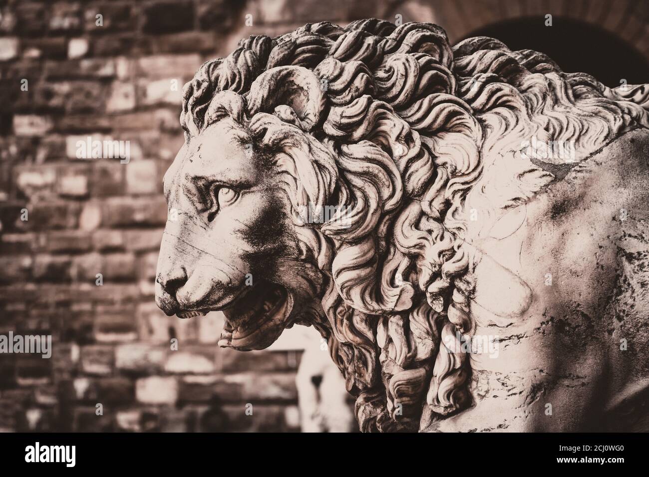 Scultura conosciuta come il Leone Medici in Piazza della Signoria, simbolo della città di Firenze in Italia Foto Stock