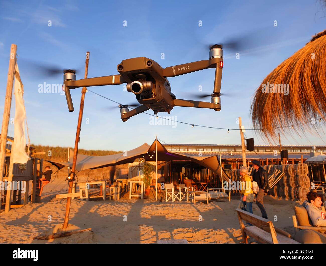 Drone su un caffè sul mare e Mare del Nord, Paesi Bassi Foto Stock