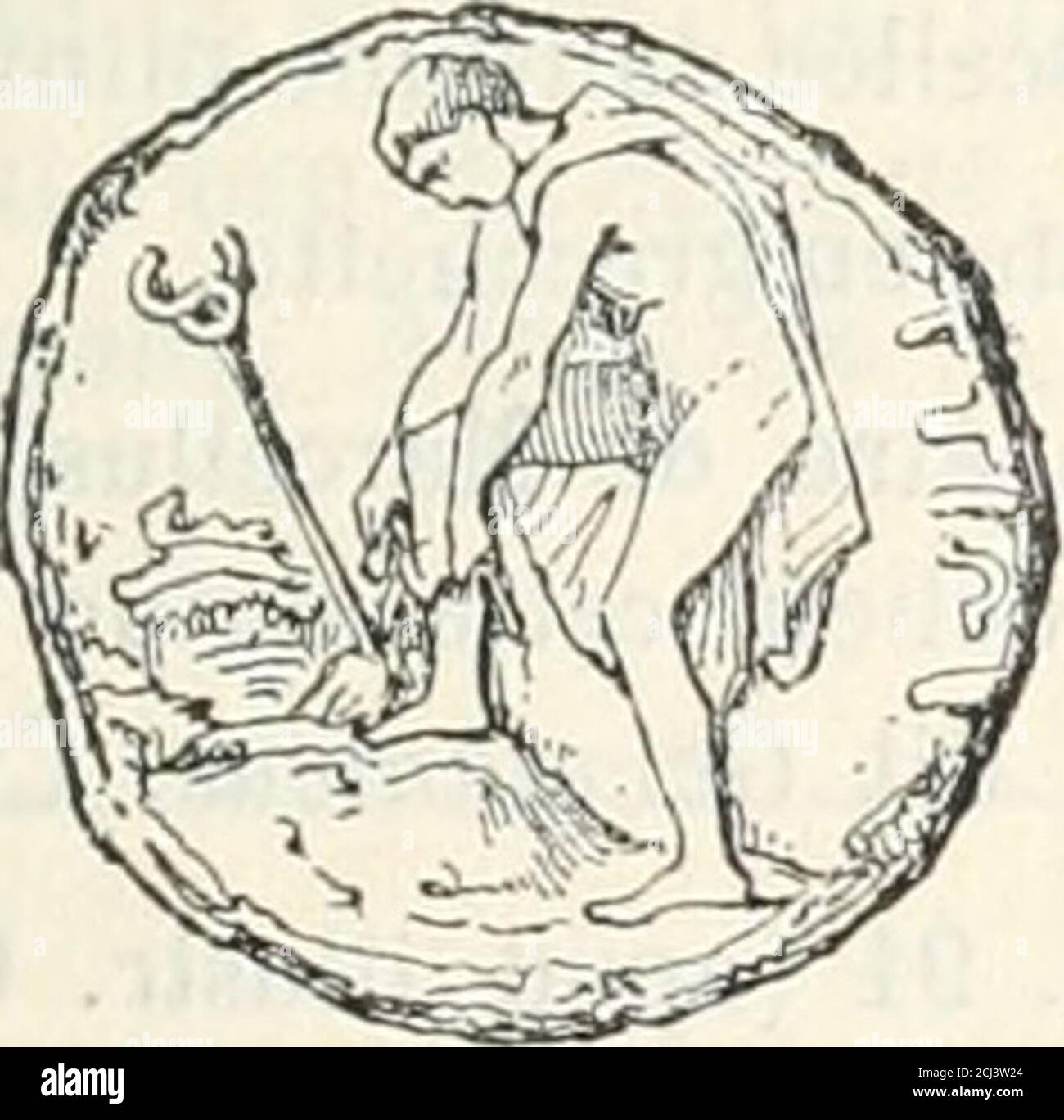 . Nota della scultura Antique du Musée Impérial du Louvre . lle que nous la lisons dans Vecfrasis de CImstodore(v. 297-302) : •i^v 0£ y.cà EP.aetaç xçivcô^tTepî BiSg^àvEtpus) TTxepoevTo; ôSov àt oigixol tceoiXod,et; iwç^ai XtkvriiJ.oxXâî el/e yop ^^LSE^tov Taôslç àv£^ovta 6oov moa, tw sit Xatrjvy£:Iç£çoia:7 TTaxpoç àvaxto OuxT eTrtTpcoTrwvxoç àxouojv:7 pcuTziç • îdxàpievoç;  .OuxT)  :7. En effet, sur les vasi peints et sur un Grand nombre debas-reliefs, Hermès affecte à peu près la même posa. De Plus, on connaît trois imitazioni antichità de la statuine du Louvre;deux dentr Foto Stock