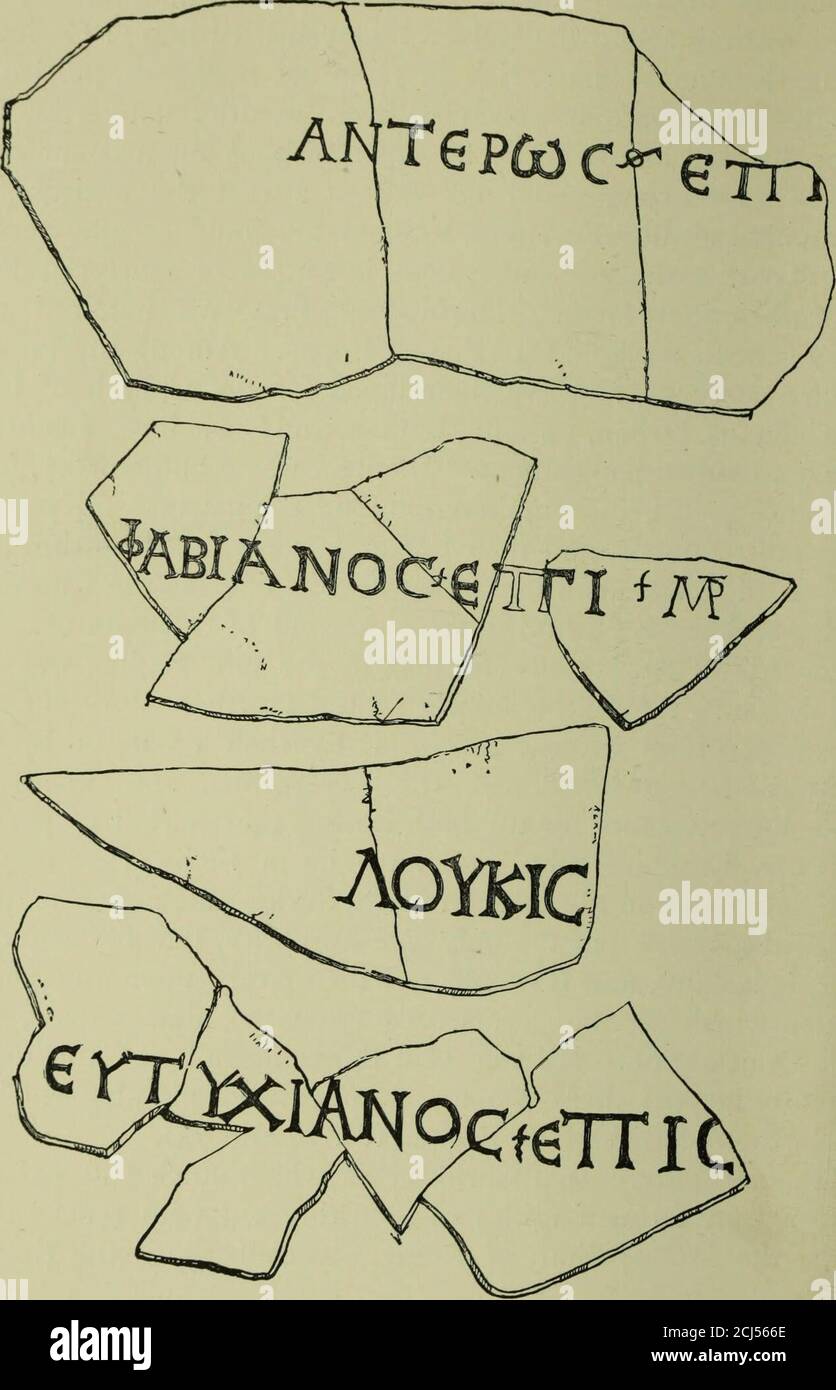 . Storia di Roma e dei Papi nel Medioevo . o quasi tutti i Papebefore Costantino. Tutti coloro che visitano la Catacomba di Callisto vi ispezionano in modo mainoso i pochi epitaffi frammentari che ripresagono i vecchi Vescovi di Roma (mali. 72 e 73). L'assalto di quella potenza mondiale che ne volle l'esistenza dalla nuova fede era stato diretto con crudele istintazione contro il Metropolita di Roma, specialmente dall'Imperatore 1 su Papa Dionisio, vedi Basilio, EP. 70 (MIGNE, E.G., XXXII., 433). Su Soter,Dionisio in Eusebio, IV, c.. 23; cp. VII, c.. 5. 2 su Papa Marcellus, vedi DUCHESNE, Foto Stock