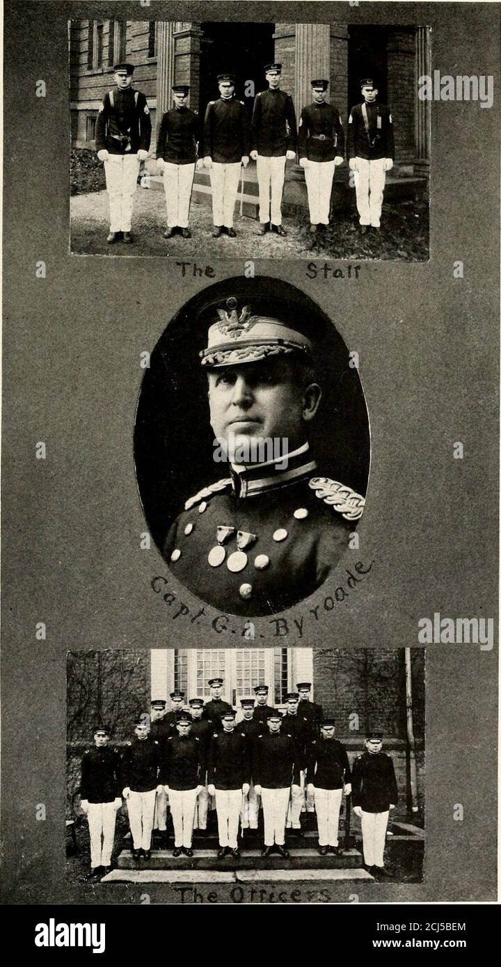 . I trapani Pioneer . sono stati eseguibili con la massima precisione. I trapani competitivi e le diverse gare si sono rivelati molto interessanti e sono stati goduti sia dai partecipanti che dagli spettatori. Un record eccezionalmente buono è stato fatto in scala di parete, quando i tre uomini rappresentano-e la band scalò una parete di dieci piedi in sette e quattro-quinti sec-onds. Bei premi, offerti da vari commercianti di FortWayne, sono stati dati ai vincitori dei diversi eventi. M un'altra occasione di particolare interesse è l'ispezione annuale, che di solito si svolge verso la metà di maggio. Prepar Foto Stock