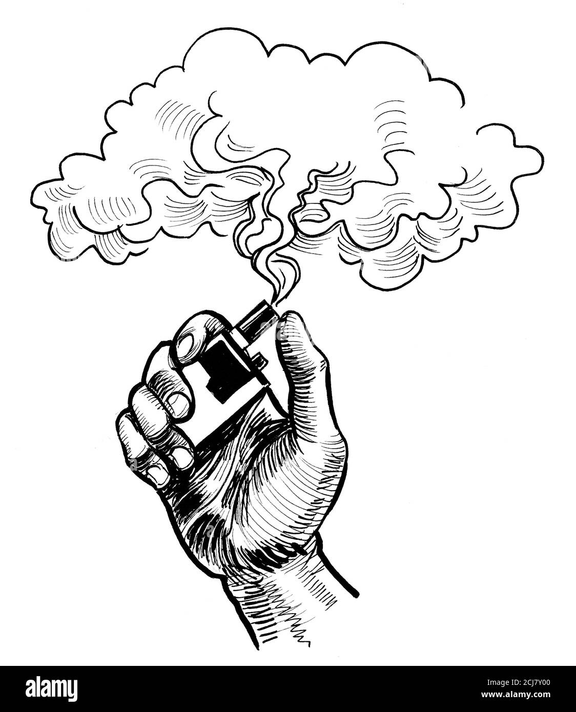 Mano con vaporizzatore. L'inchiostro bianco e nero disegno Foto Stock