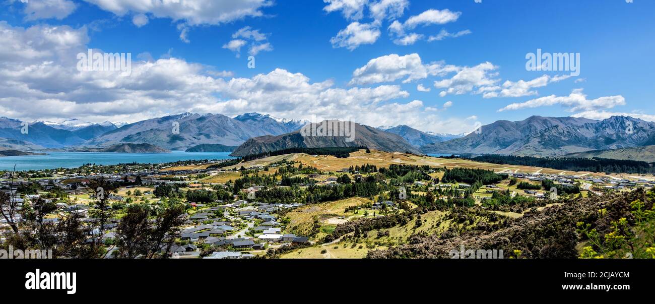Wanaka Town, Wanaka, Otago, Isola del Sud, Nuova Zelanda, Oceania. Foto Stock