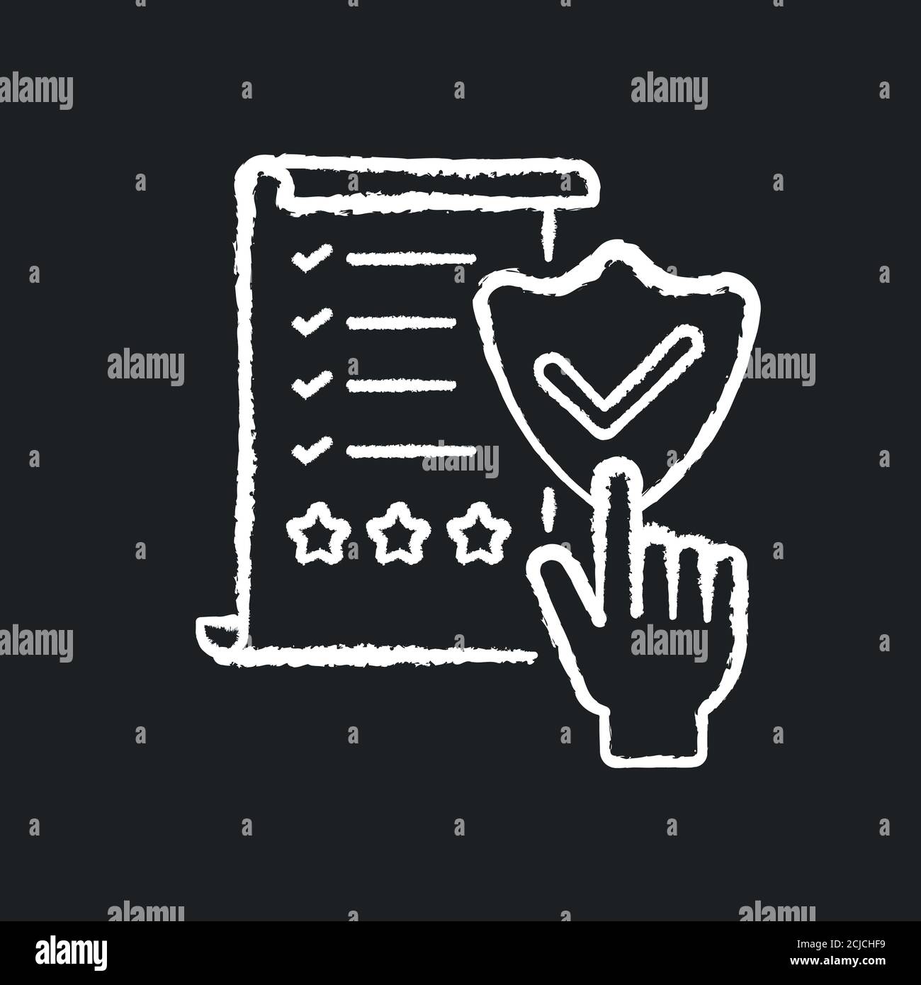Conformità normativa icona bianca gesso su sfondo nero Illustrazione Vettoriale