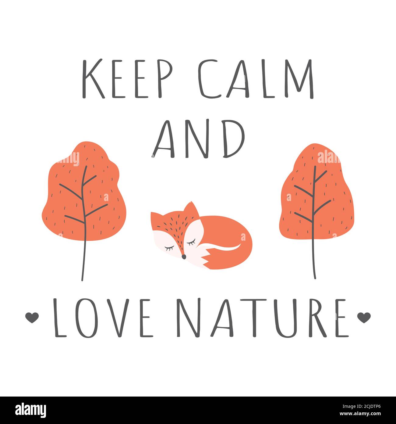 Il design della T-shirt mantiene la calma e ama la natura. Cartoni e cartoni animati in autunno, slogan per poster o tessuti. Illustrazione Vettoriale