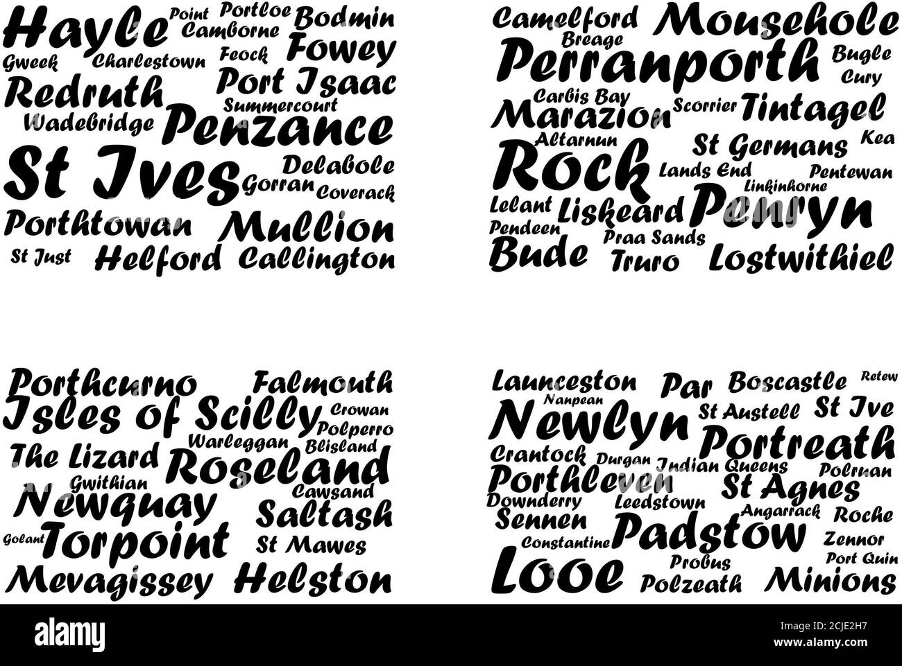 Bandiera di San Pirano fatta con i nomi delle città della Cornovaglia Foto Stock