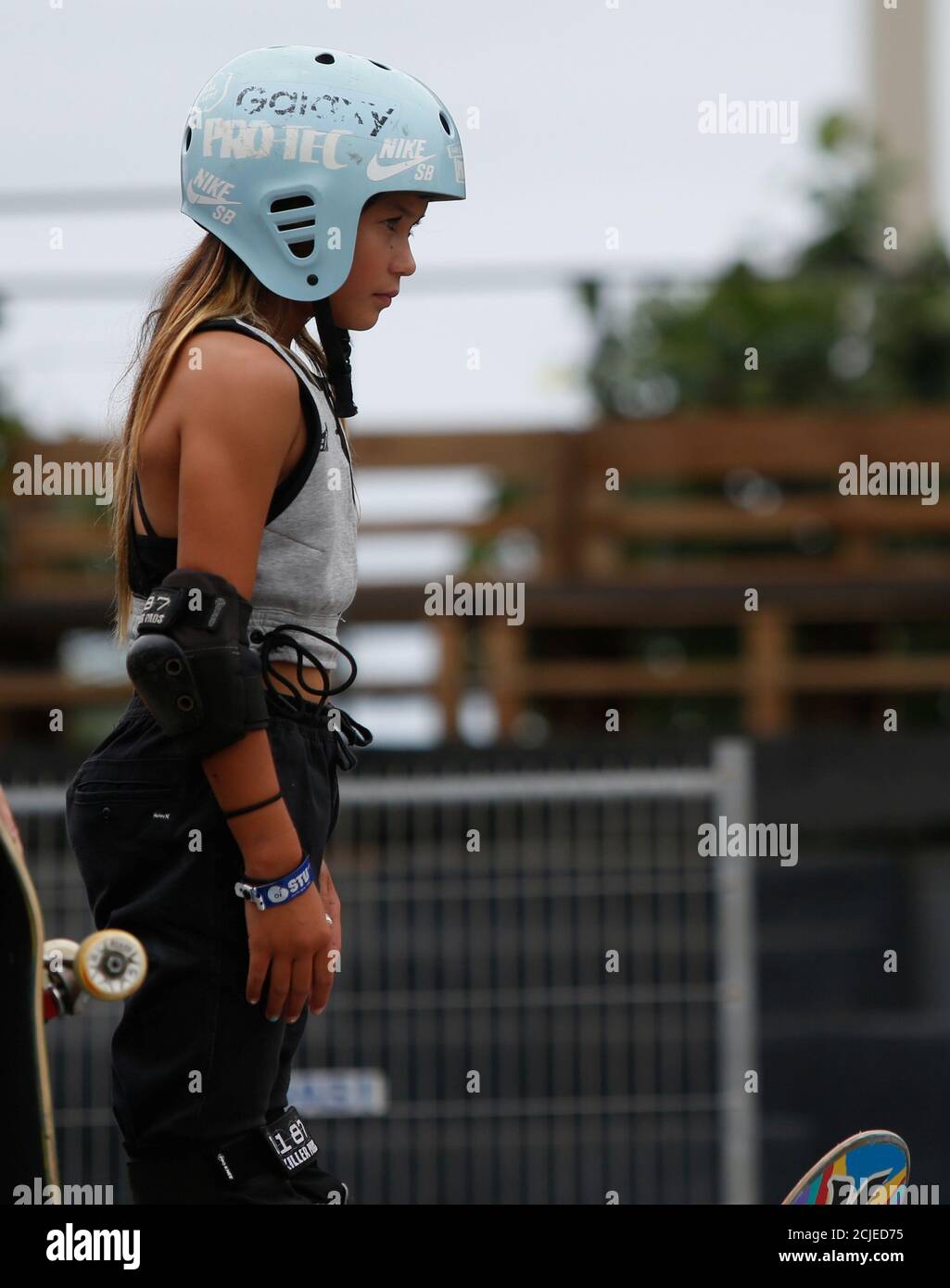 Skateboard - STU Open Park Skateboarding - barra da Tijuca, Sao Paulo, Brasile - 17 novembre 2019 Gran Bretagna Sky Brown durante il concorso REUTERS/Ian Cheibub Foto Stock