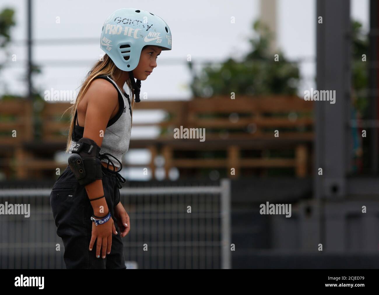 Skateboard - STU Open Park Skateboarding - barra da Tijuca, Sao Paulo, Brasile - 17 novembre 2019 Gran Bretagna Sky Brown durante il concorso REUTERS/Ian Cheibub Foto Stock
